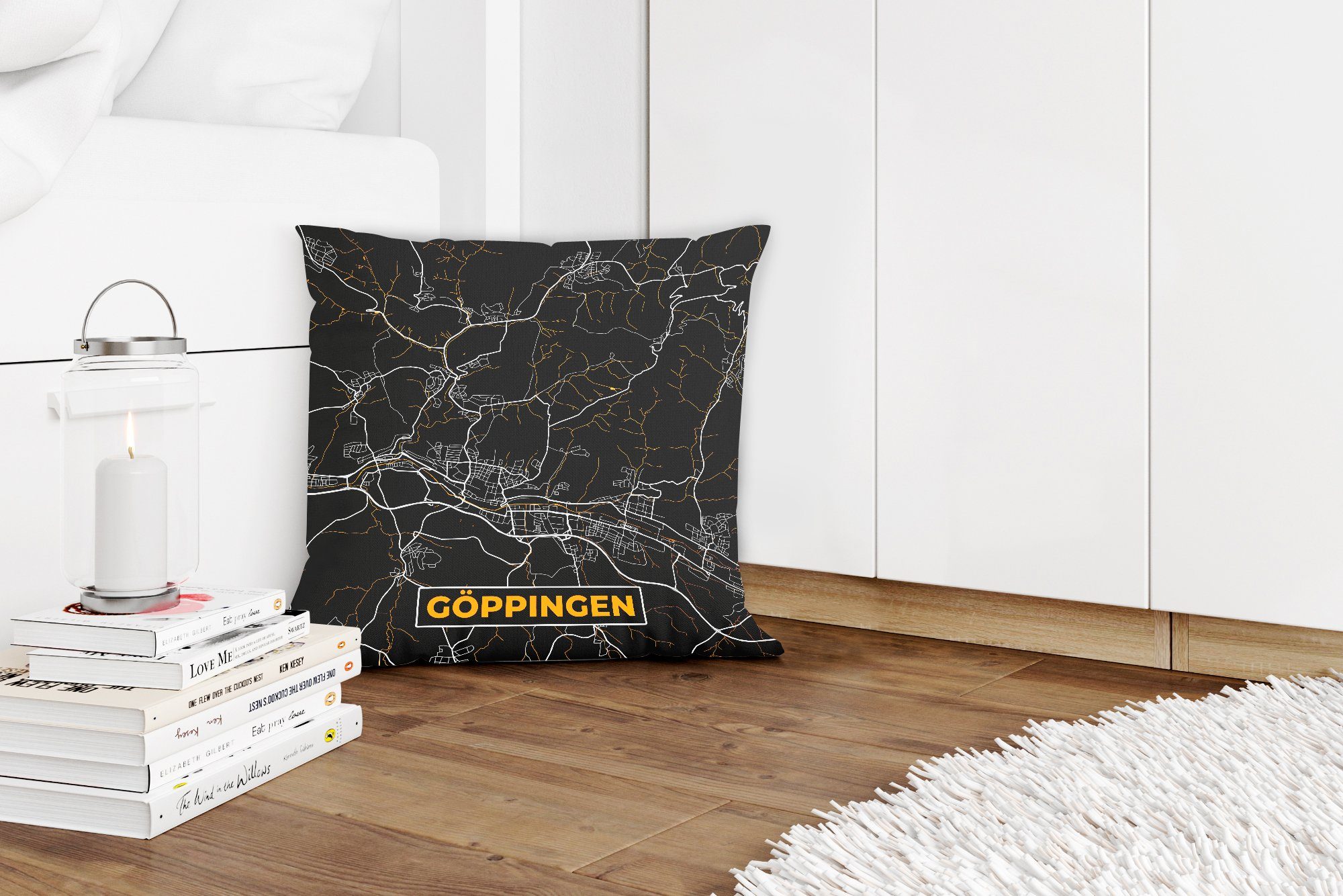 - Sofakissen Stadtplan für MuchoWow Schlafzimmer, Gold - Dekokissen mit Karte - - - Deutschland Karte, Göppingen Wohzimmer, Füllung Deko, Zierkissen