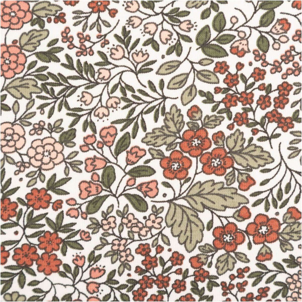 SCHÖNER LEBEN. Stoff Jersey Stoff Meterware Blumen wollweiß rosa grün, allergikergeeignet