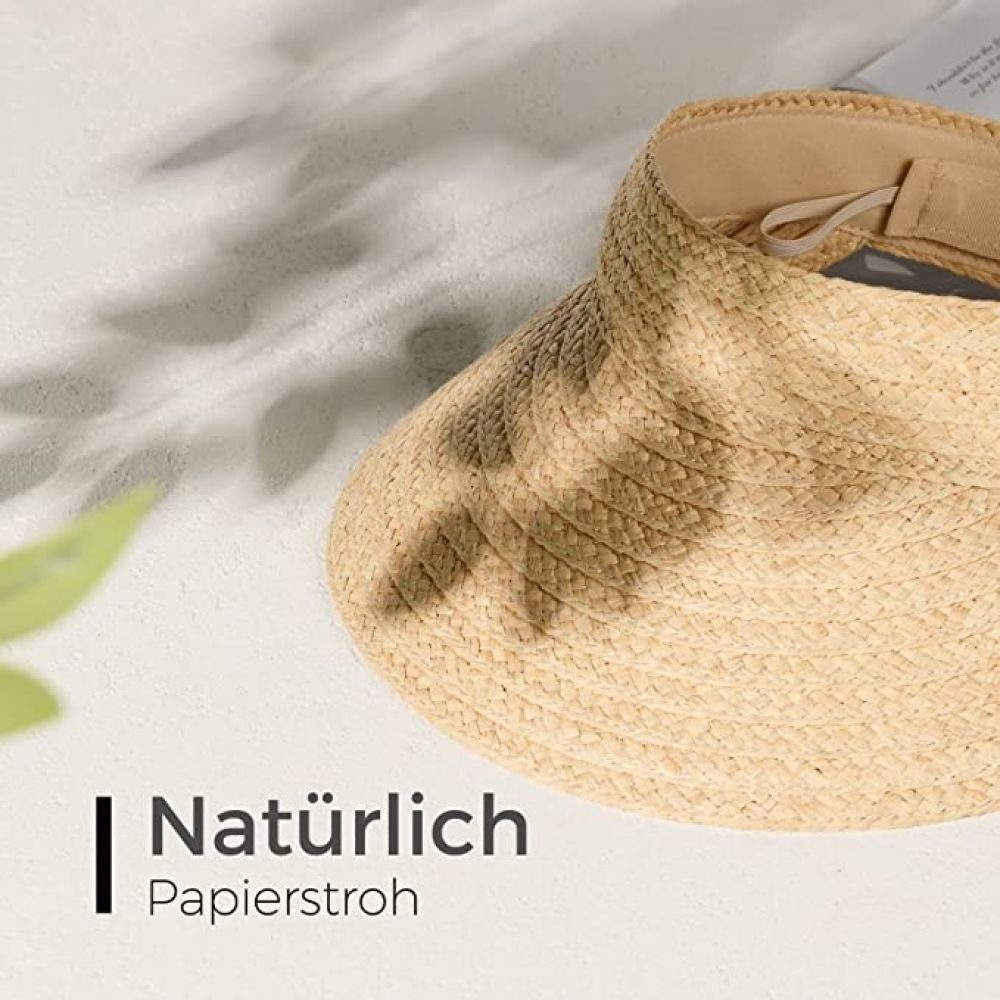 GelldG Sonnenhut Sun beige Frauen mit Krempe Visiere für Hüte Visor Damen breite Stroh