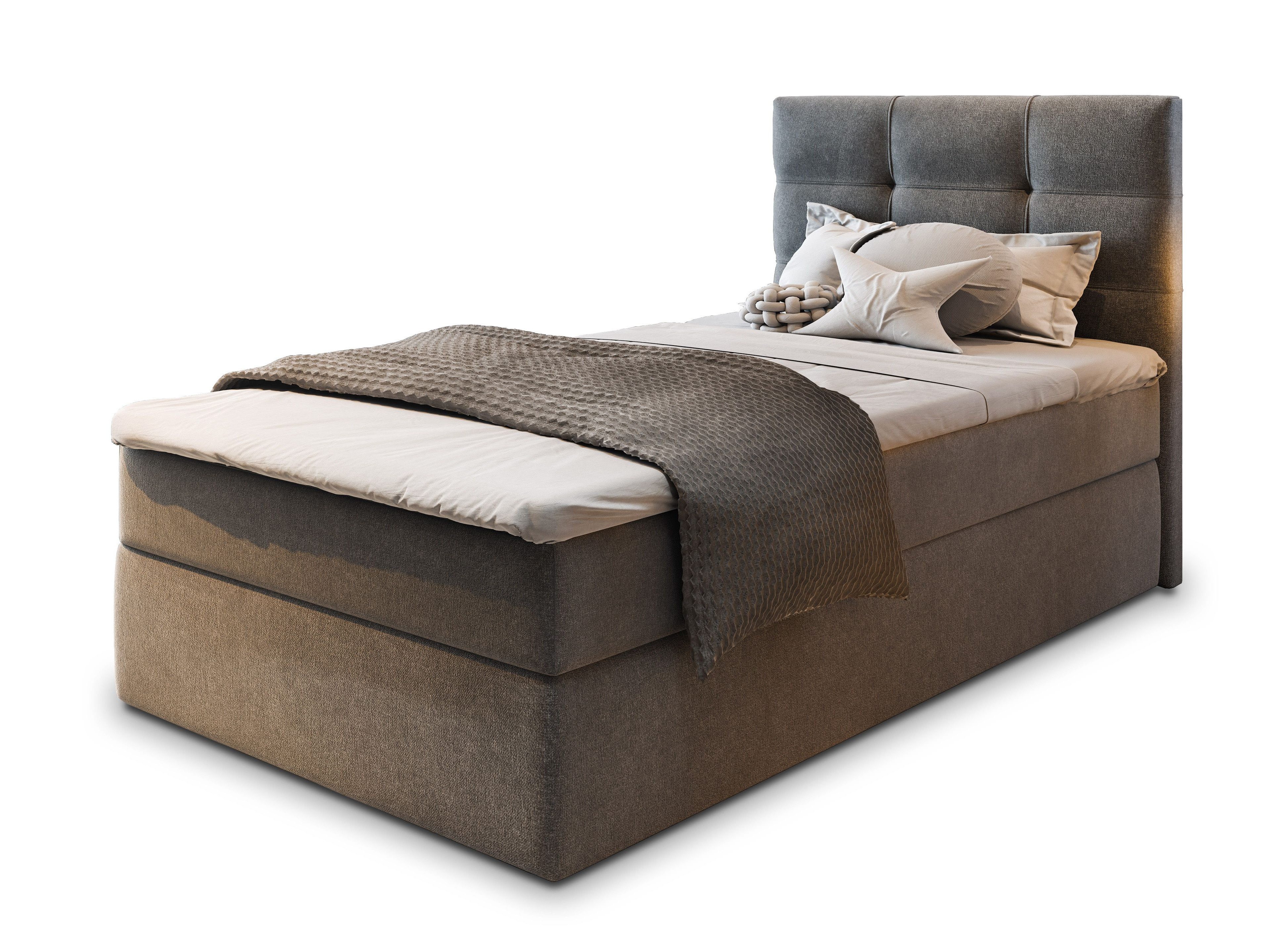 Masseno Boxbett GLOS 100x200 cm mit Bonell Matratze und Topper, Einzelbett, Jugendbett, Polsterbett mit Kopfteil, Boxspringbett