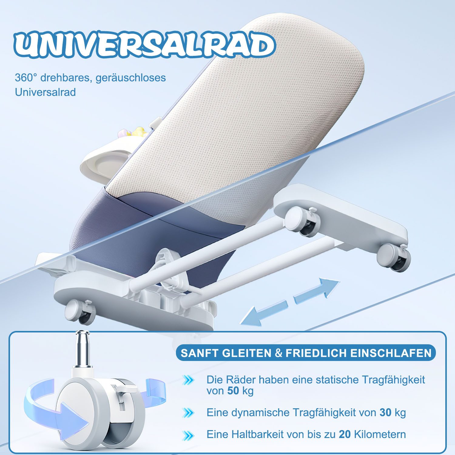 HEYHIPPO Kinderstuhl Babywippe 3-in-1 – mit Klavier, abnehmbarem Tablett, für 4–24 Monate (Packung), Baby-Schaukelwippe 41×81×61 cm, für Füttern & Spielen, max. – Bild 5 von 5