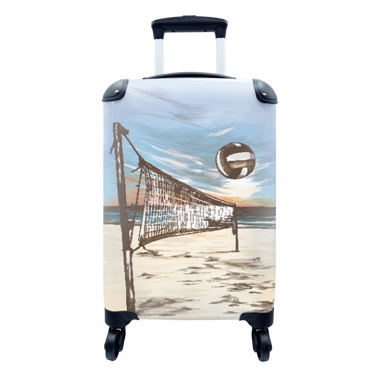 Volleyball Reisekoffer mit Reisetasche Handgepäck Rollen, rollen, für Strand Handgepäckkoffer MuchoWow - Ferien, 4 Trolley, - Netz,