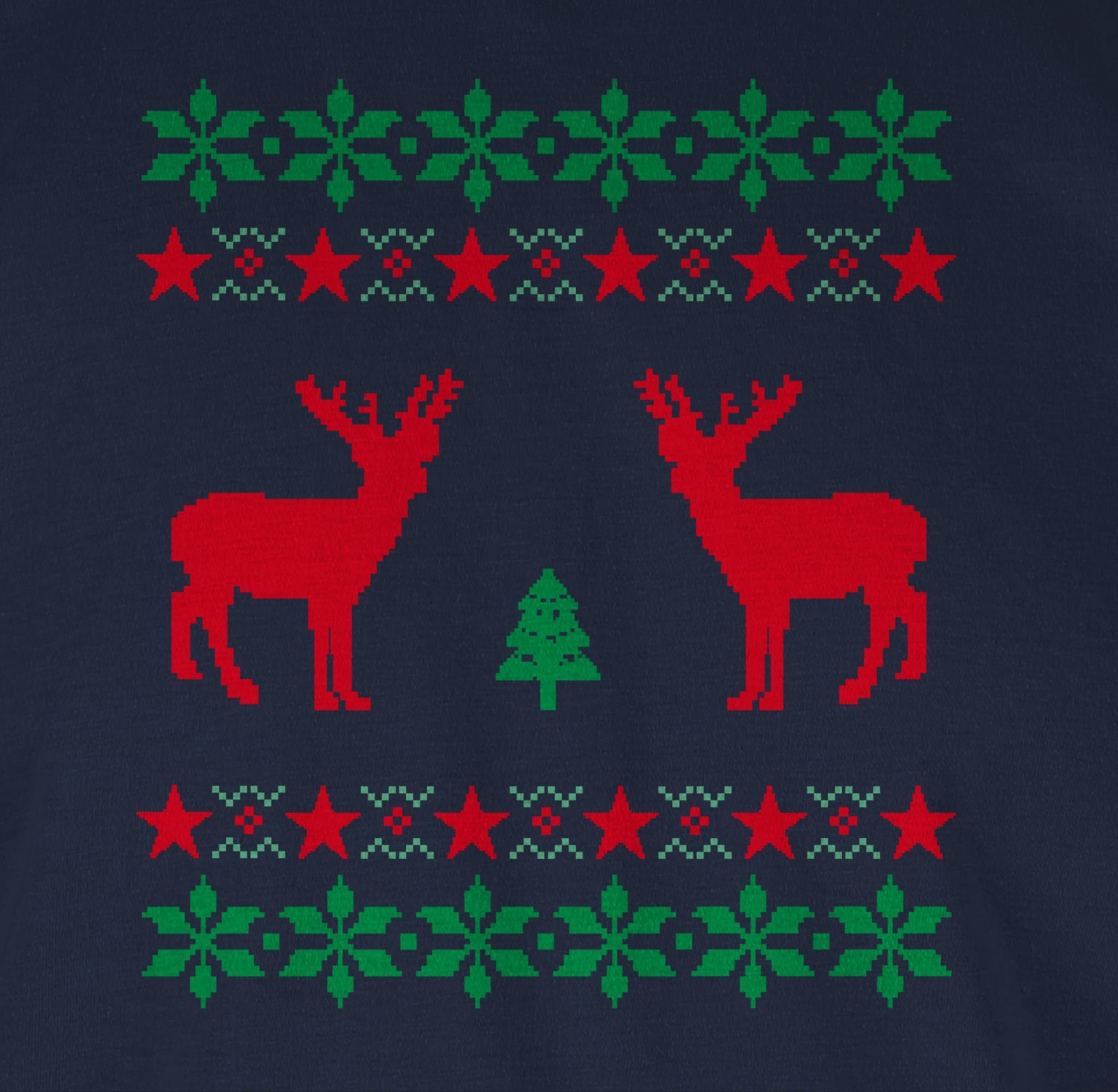 Blau Weihnachten Shirtracer Navy Kleidung 2 T-Shirt Weihachten Pixel Norweger Rentier