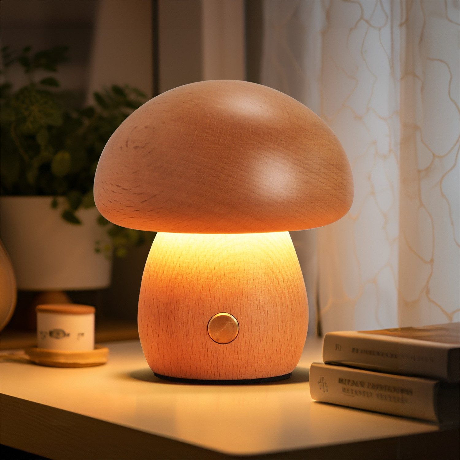 autolock Nachttischlampe Hölzerne Pilzlampe, tragbare kabellose günstig online kaufen