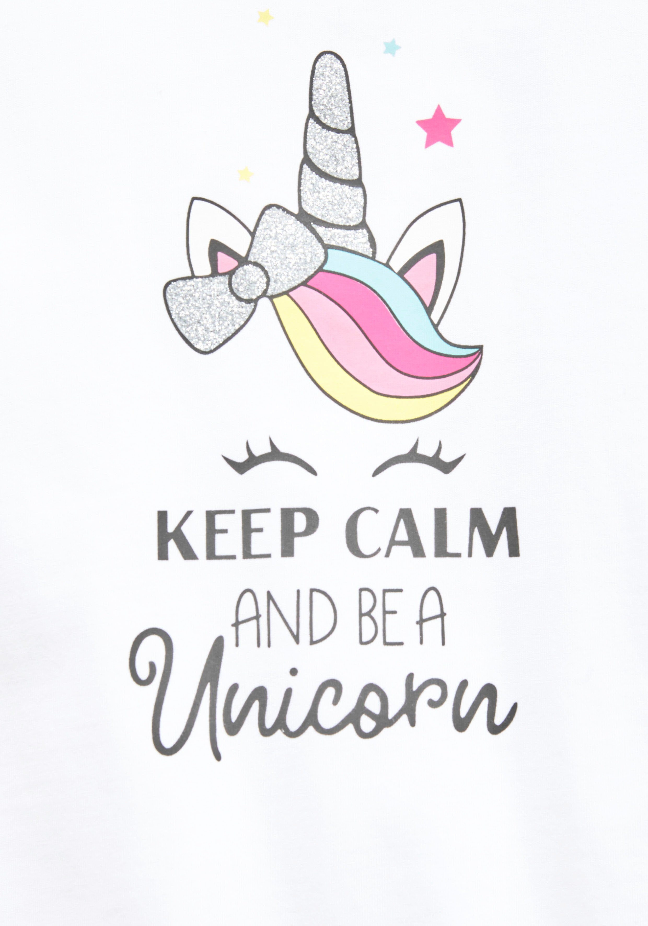 KIDSWORLD T-Shirt keep calm and be niedlichem unicorn mit Einhornmotiv a