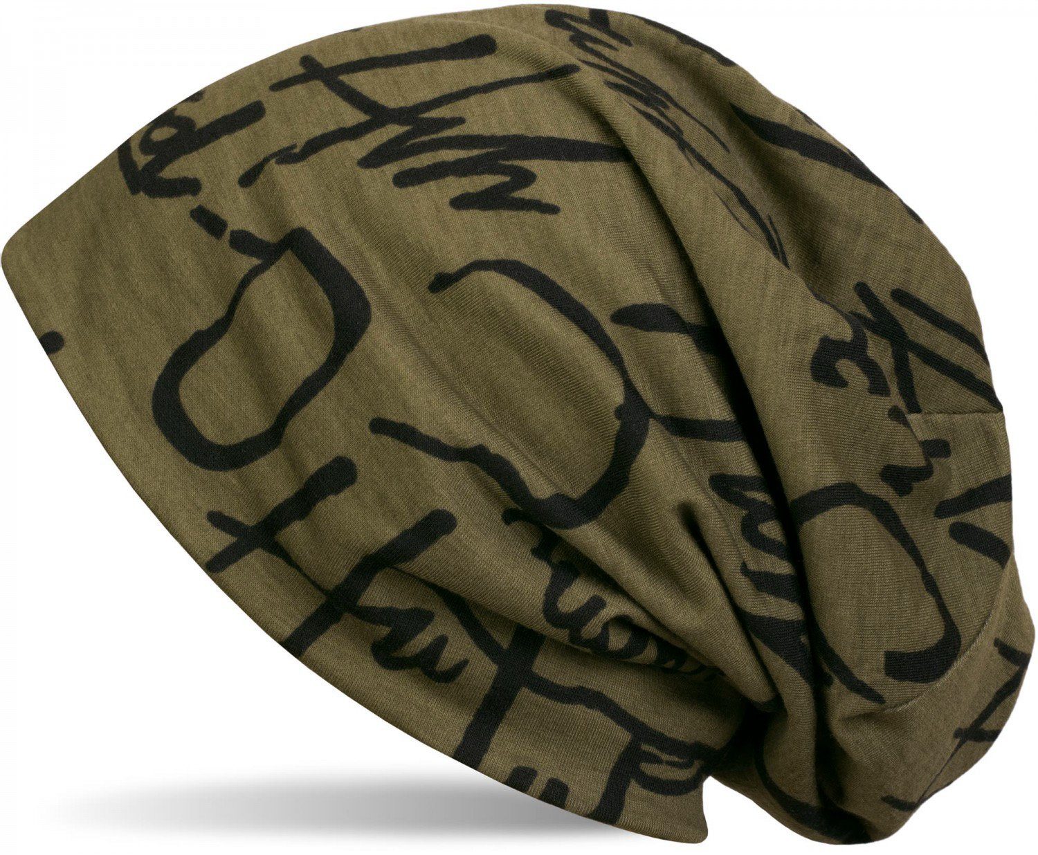 styleBREAKER Beanie Print mit Beanie Zeichen (1-St) Oliv