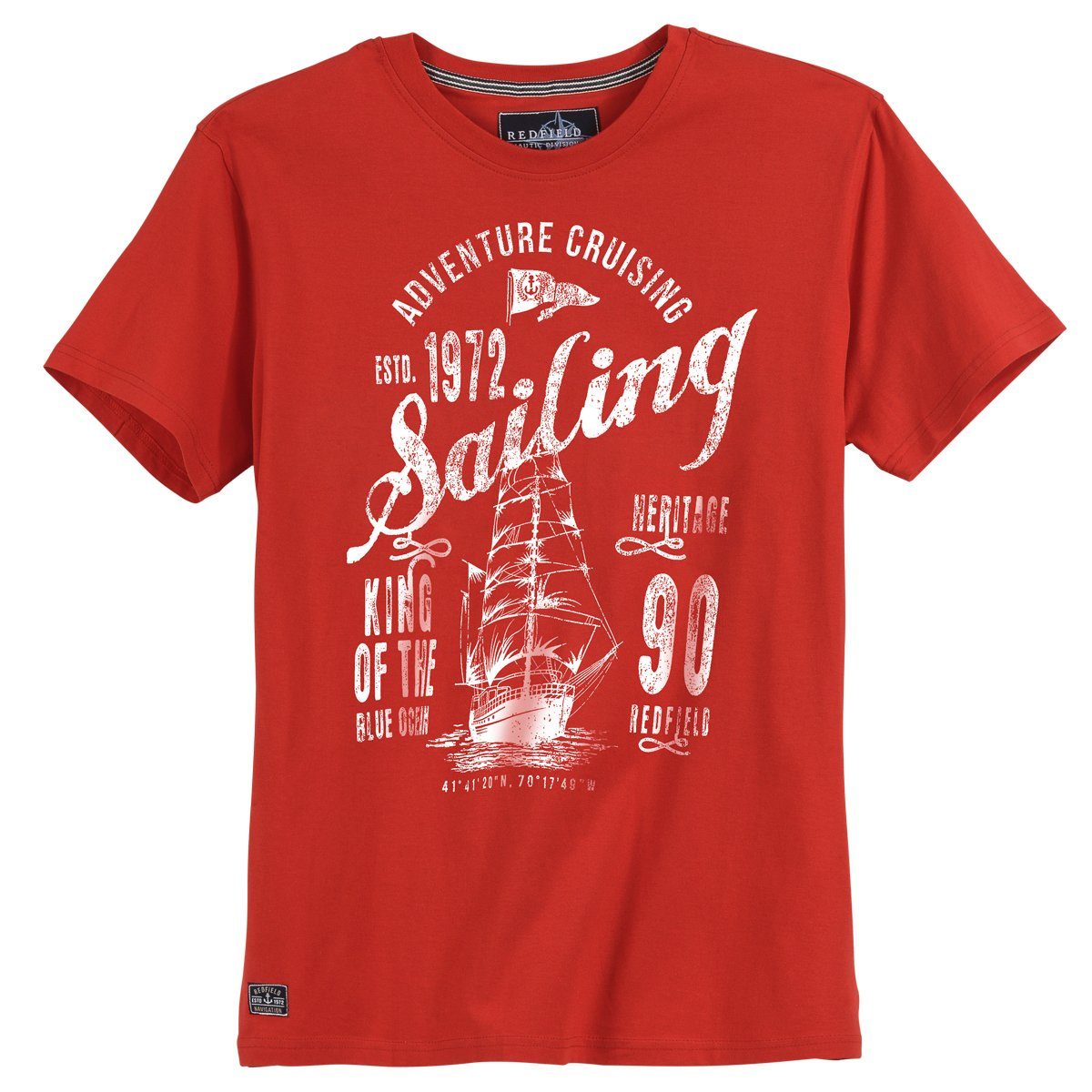 redfield Rundhalsshirt Übergrößen T-Shirt rot Print Sailing Redfield