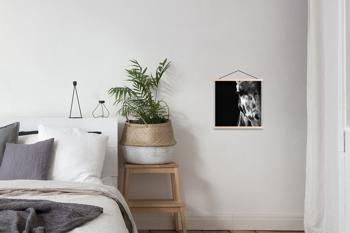 MuchoWow Poster und weiß, in St), Wohnzimmer, Giraffe für Textilposter Tierprofil schwarz (1 Magnetisch Posterleiste, Bilderleiste