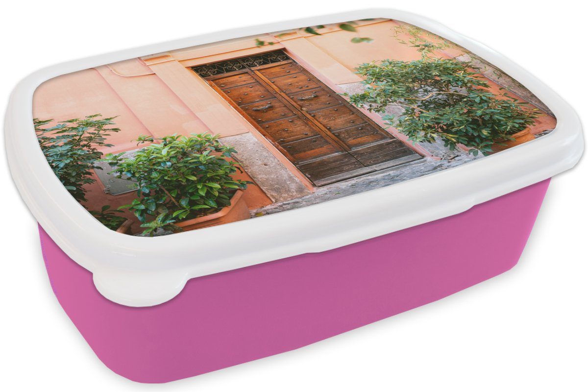 Lunchbox Holz (2-tlg), Snackbox, Pflanzen Kinder, Mädchen, Grün, Kunststoff, - Kunststoff Erwachsene, für - Tür Brotbox - MuchoWow Brotdose rosa