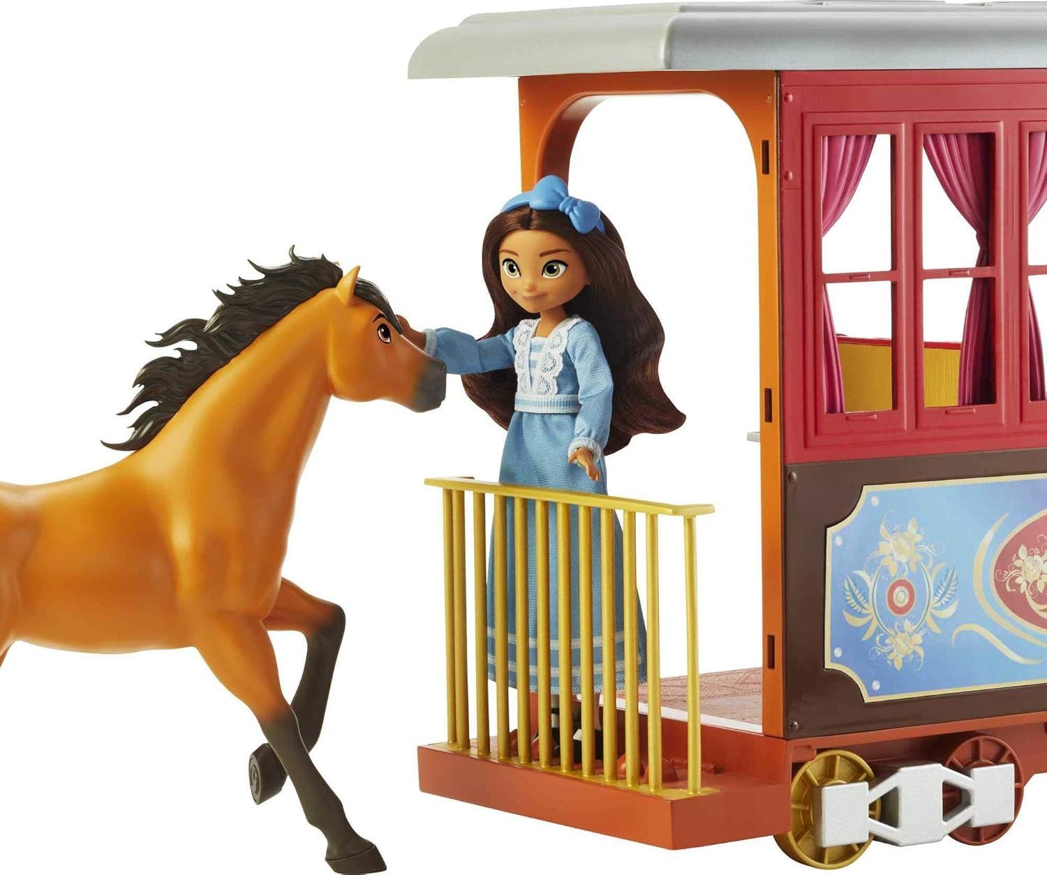 Mattel® Puppenhaus Zug-Abenteuer Spielset, Puppe Lucky (18cm) & Pferd Spirit (20cm)