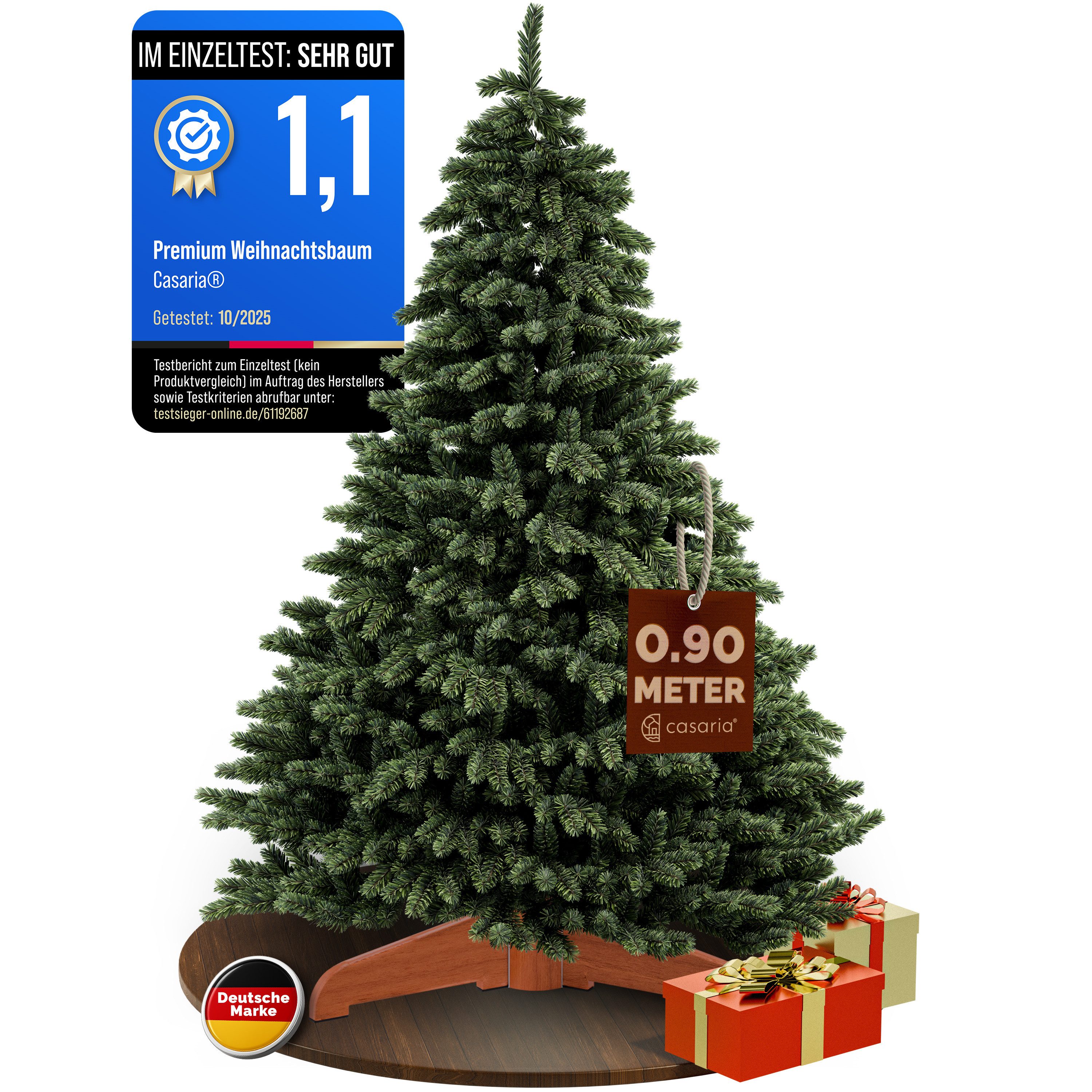 Casaria Künstlicher Weihnachtsbaum, 90 cm PE/PVC Mix mit FSC® Holzständer und einfachem Stecksystem