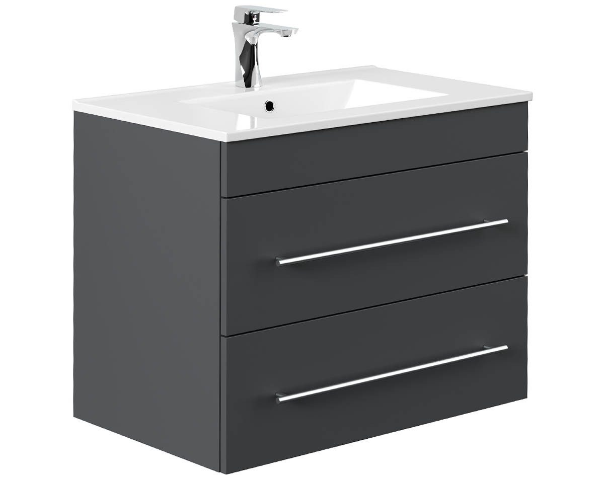 Posseik Waschtisch-Set Badmöbel Waschtisch KlassikX 75cm, inkl. Waschbecken, graphit grau, (Badmöbel Set, 1-St., Waschtisch Set)