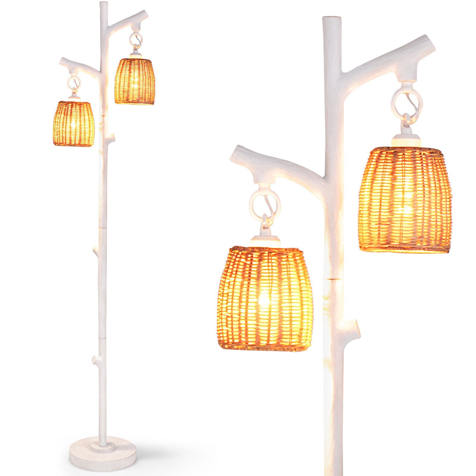 COSTWAY Stehlampe, ohne Leuchtmittel, dimmbar, mit 2 Weidenlampenschirm 165cm