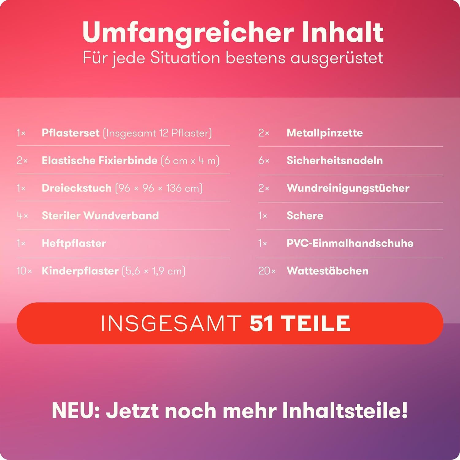 Purahelp Erste-Hilfe-Set Mini - Kompakt & Leicht - für Reisen, Outdoor, Camping, Fahrrad, (51 St), Reiseapotheke Erste Hilfe Set Outdoor