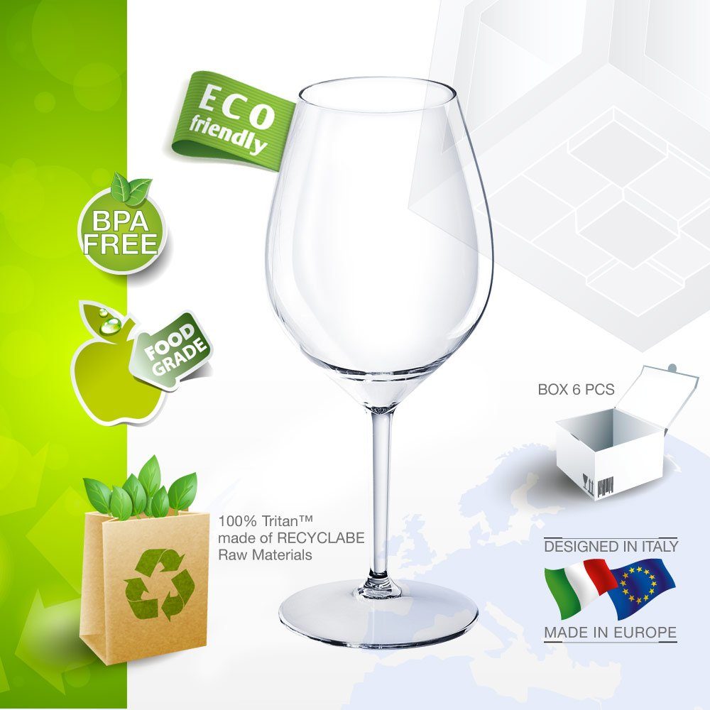 Doimoflair Rotweinglas DoimoFlair Weingläser aus Kunststoff bruchsicher Plastik 51 cl., 6-tlg.