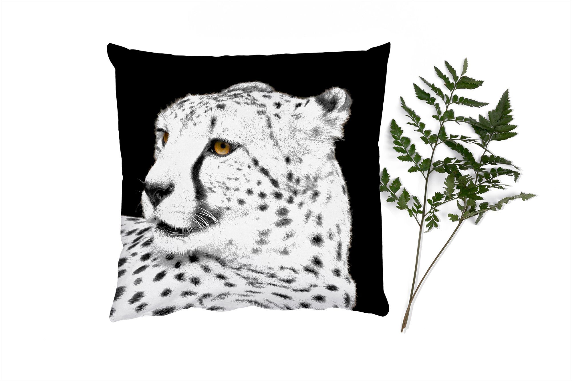 MuchoWow Dekokissen Leopard - Weiß - Schwarz, Zierkissen mit Füllung für Wohzimmer, Schlafzimmer, Deko, Sofakissen