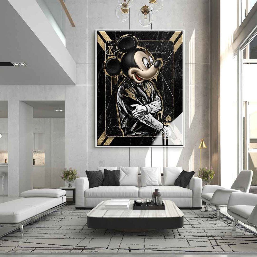 Wandbild Premium KING Leinwandbild, - DOTCOMCANVAS® schwarz gold weißer Rahmen GANGSTER Popart Cartoon
