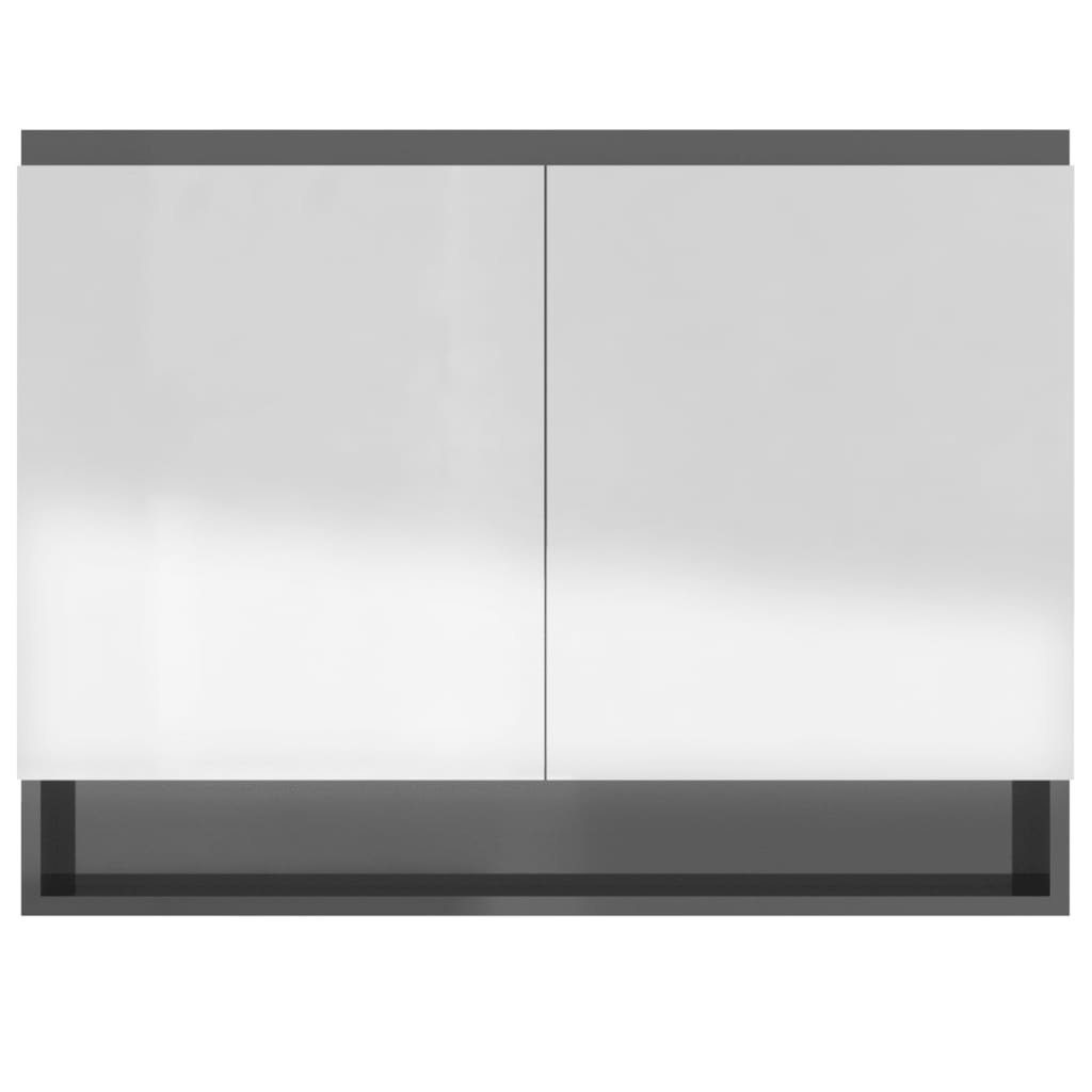 Badezimmerspiegelschrank fürs Glänzend Hochglanz-Grau MDF vidaXL 80x15x60 Spiegelschrank (1-St) Bad cm Grau