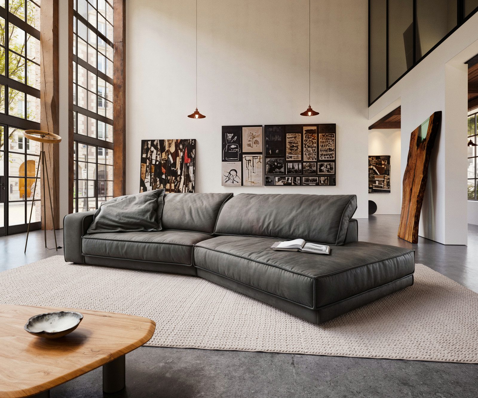 DELIFE Big-Sofa Snoosh, Mikrofaser Schwarz Vintage 400x150 cm Recamiere rechts