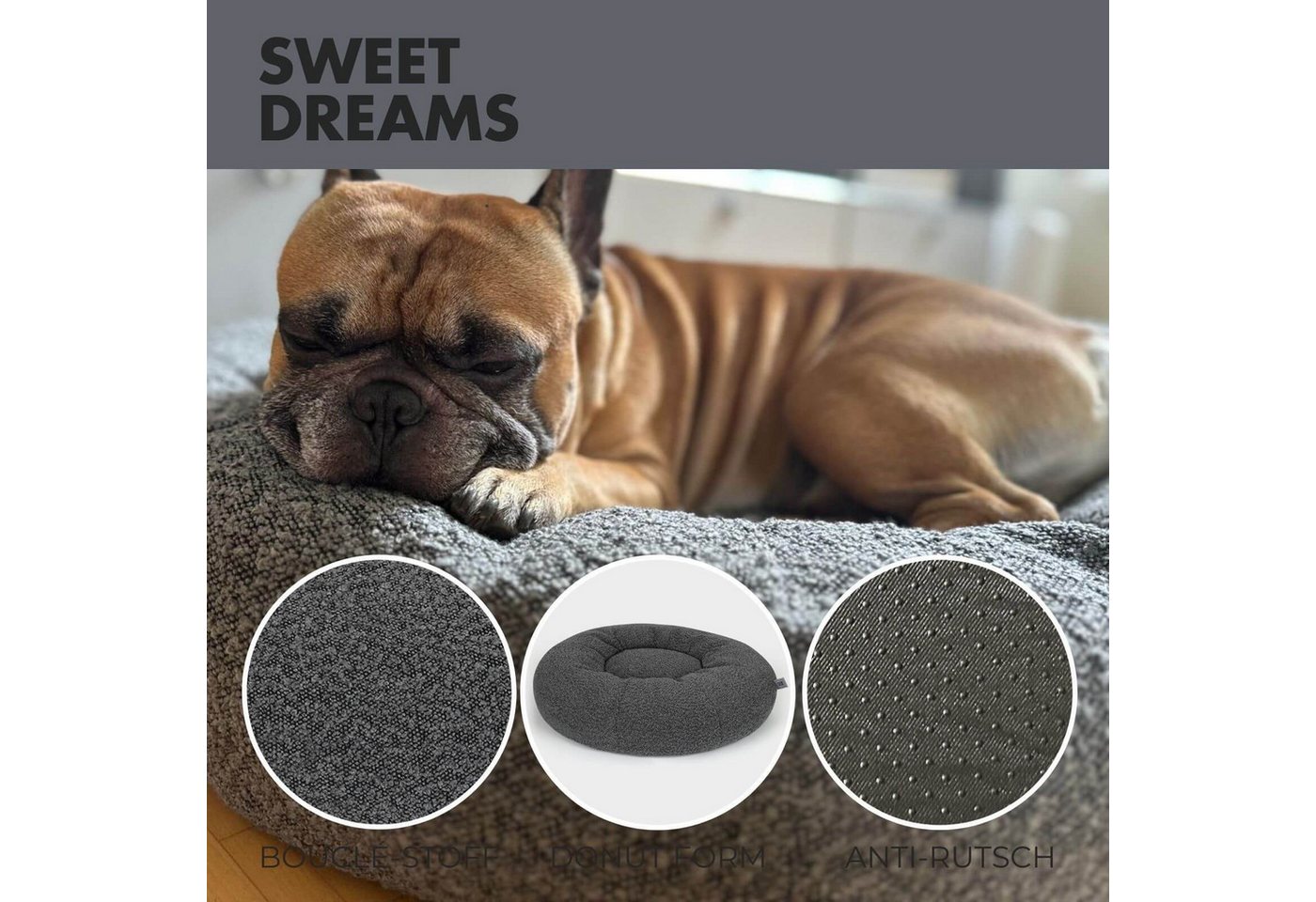 Thumbnail - PAW WOW Hundekorb Hundebett LENI Bouclé Grau, 100% Polyester