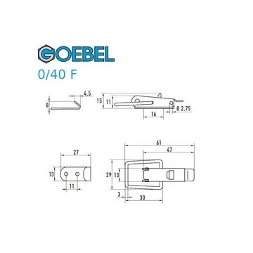 GOEBEL GmbH Kastenriegelschloss 5544502040, (100 x Spannverschluss mit Federsicherung 0/40F Kappenschloss, 100-tlg., Kistenverschluss - Kofferverschluss - Hebel Verschluss), gerader Grundtplatte inkl. Gegenhaken Edelstahl A2(V2A)