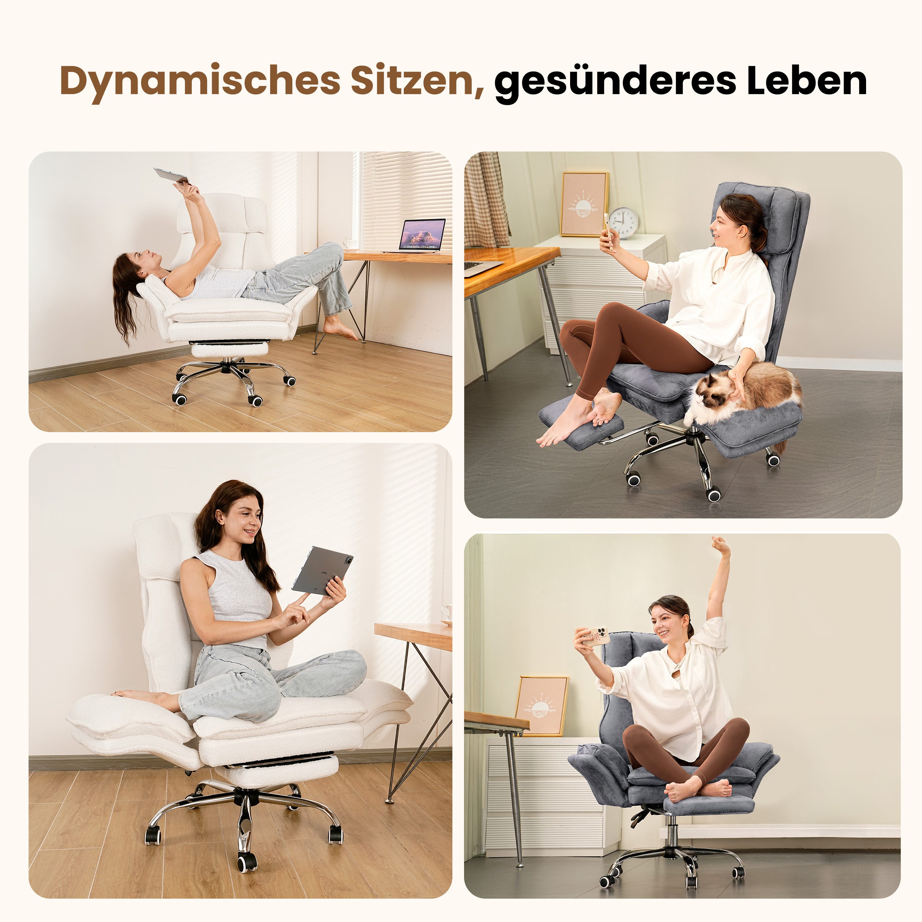 Patbrela Drehstuhl Bürostuhl Chefsessel Ergonomisch mit klappbaren Armlehnen, Gaming Stuhl mit Fußstütze & 135° Verstellbarer Rückenlehne
