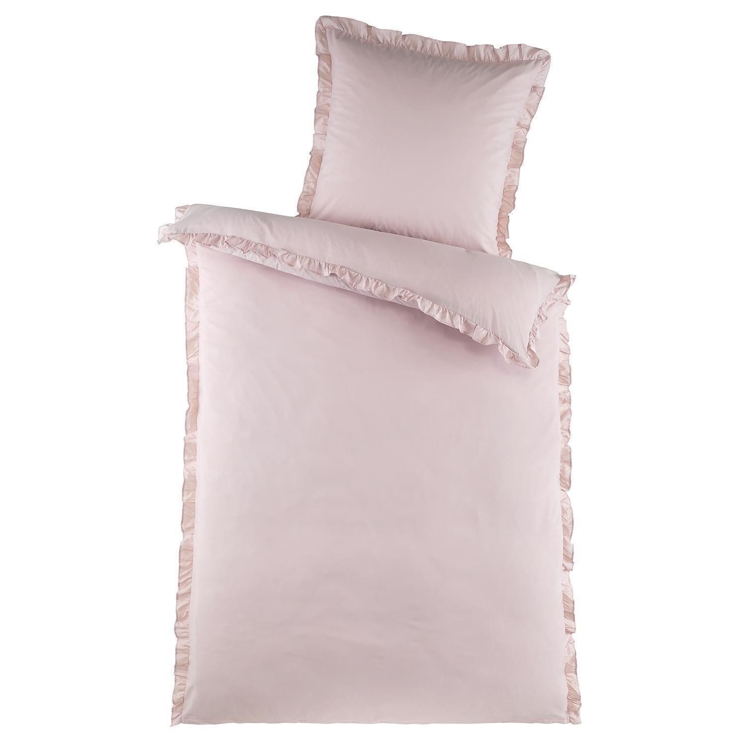 Holiday Heimtex Bettwäsche PURE ROMANTIC, L 135 x B 200 cm, Rose, Polyester, 1 teilig, mit Rüschen