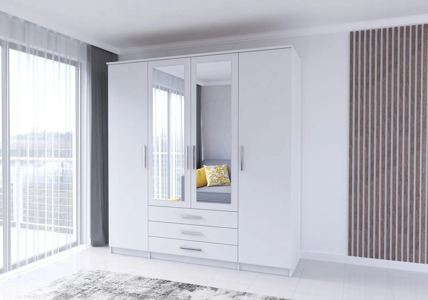 MOEBLO Drehtürenschrank RUTH 4D (mit Spiegel und Schubladen, Kleiderschrank günstig online kaufen