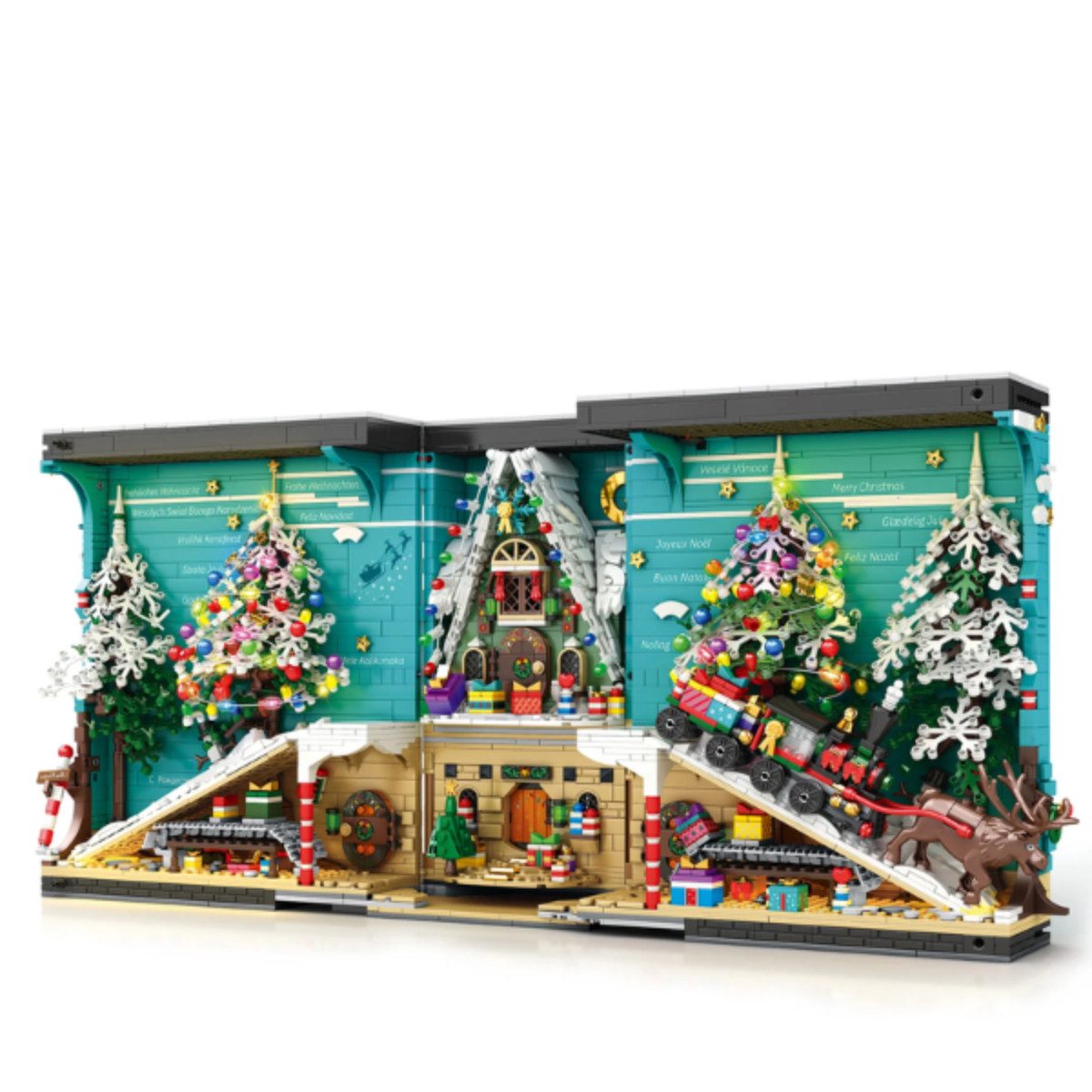 Reobrix 66033 Spielbausteine, (Klemmbaustein Set, 3260 St., Bauset), Aufklappbares Weihnachtsbuch mit integrierter Beleuchtung