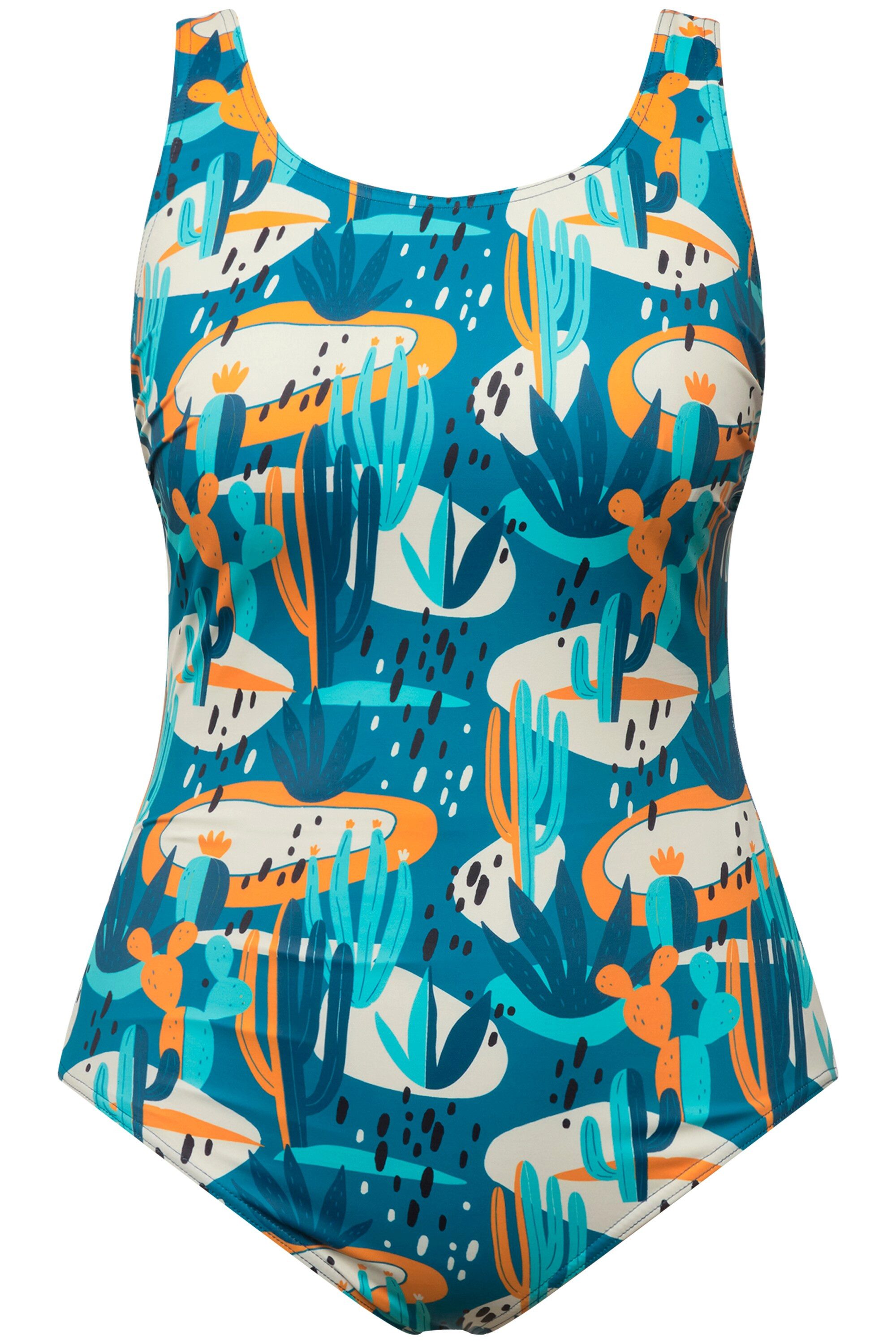 Ulla Popken Badeanzug Badeanzug Kakteen ohne Softcups Raffung