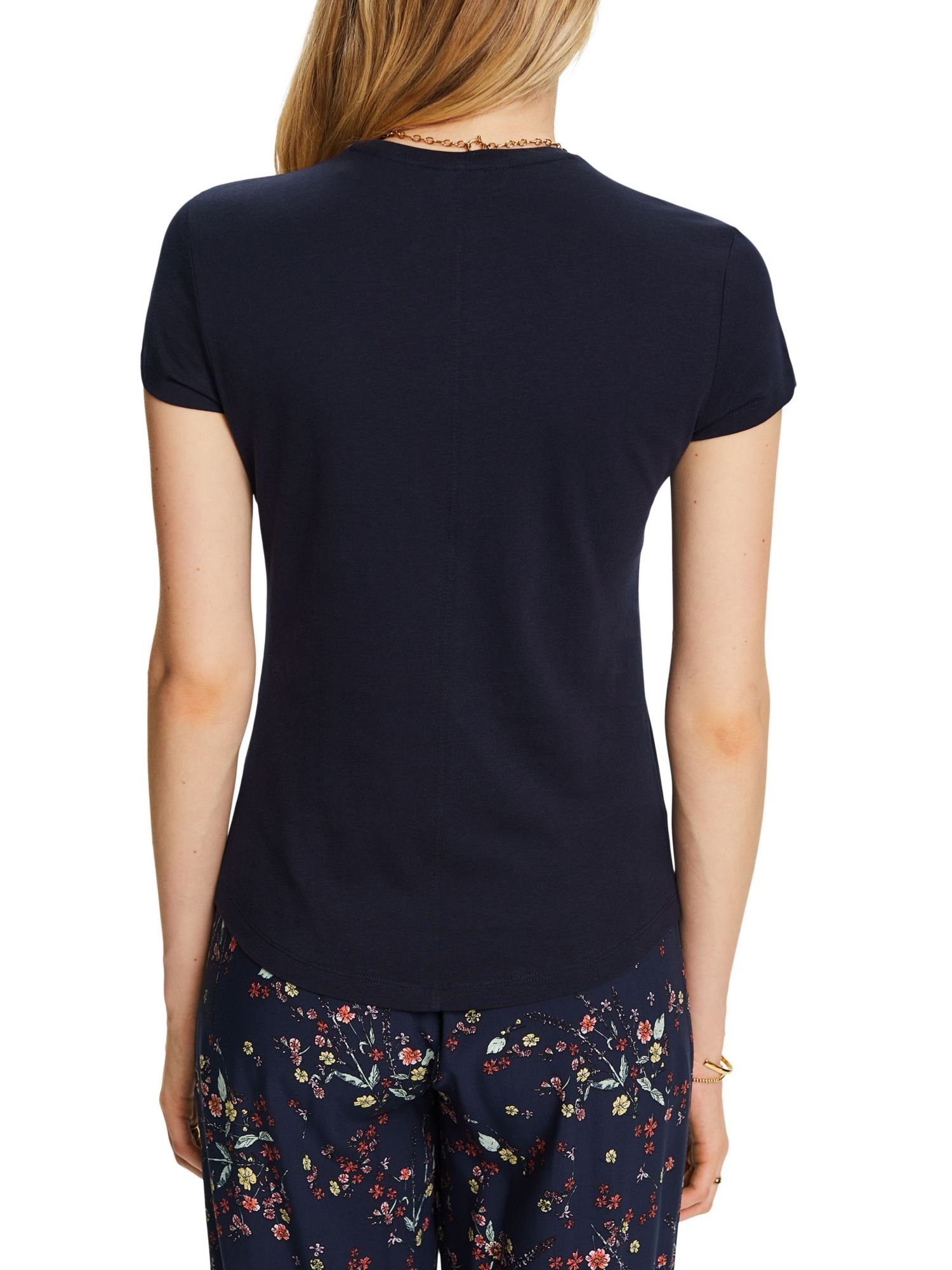 100 T-Shirt Esprit Baumwolle T-Shirt Rundhalsausschnitt, mit % (1-tlg) NAVY