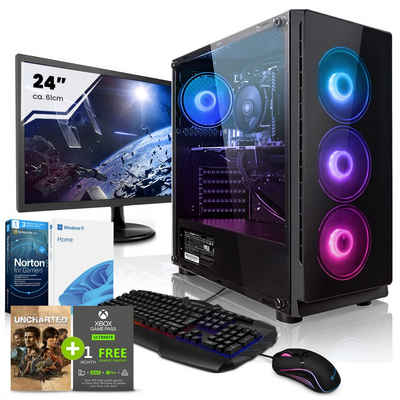 Megaport Gaming-PC-Komplettsystem (24", AMD Ryzen 5 5600 6x3,50 GHz, GeForce GTX 1660Ti, 16 GB RAM, 2000 GB HDD, 250 GB SSD, Windows 11, WLAN)