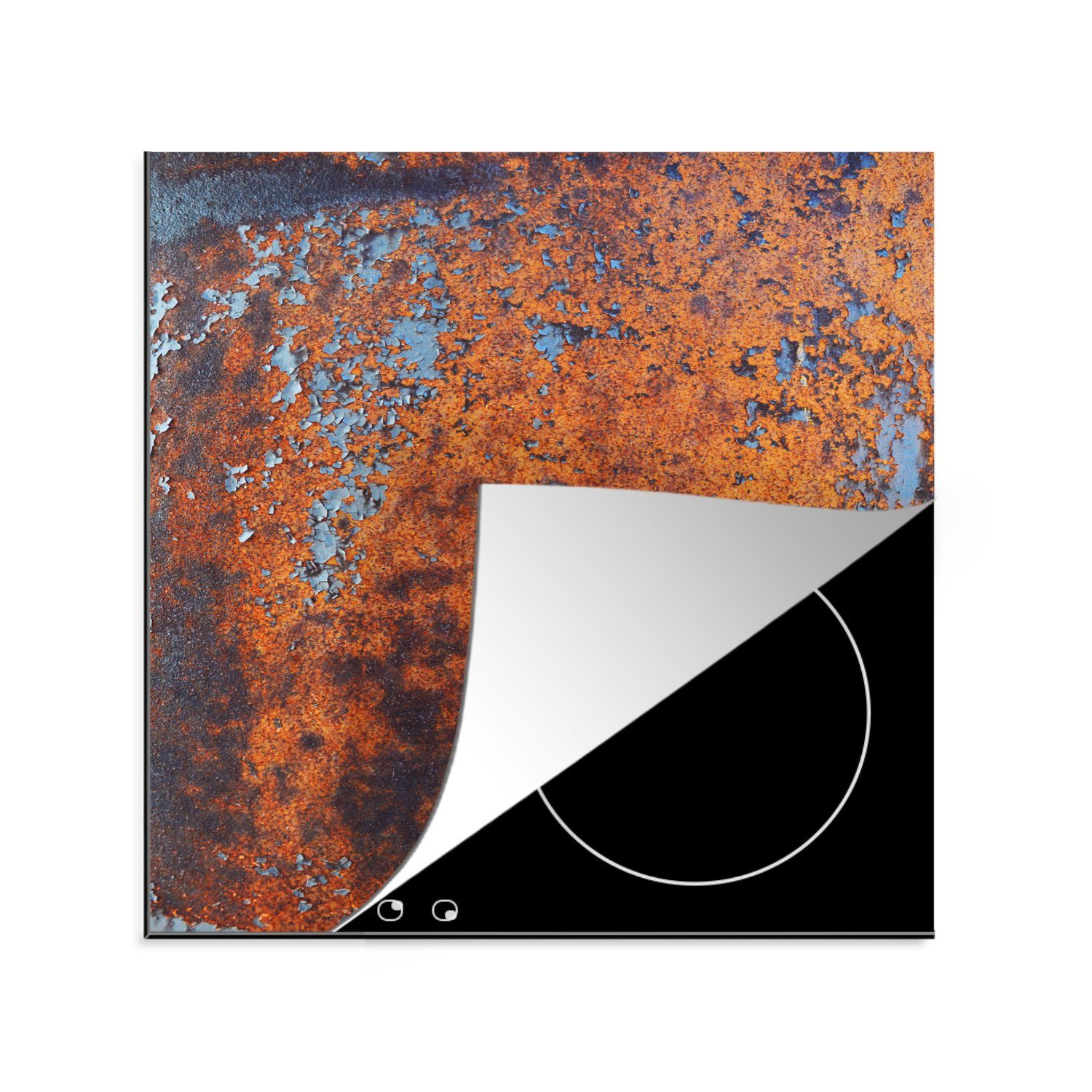 MuchoWow Herdblende-/Abdeckplatte Rost - Blau - Schwarz, Vinyl, (1 tlg), 78x78 cm, Ceranfeldabdeckung, Arbeitsplatte für küche