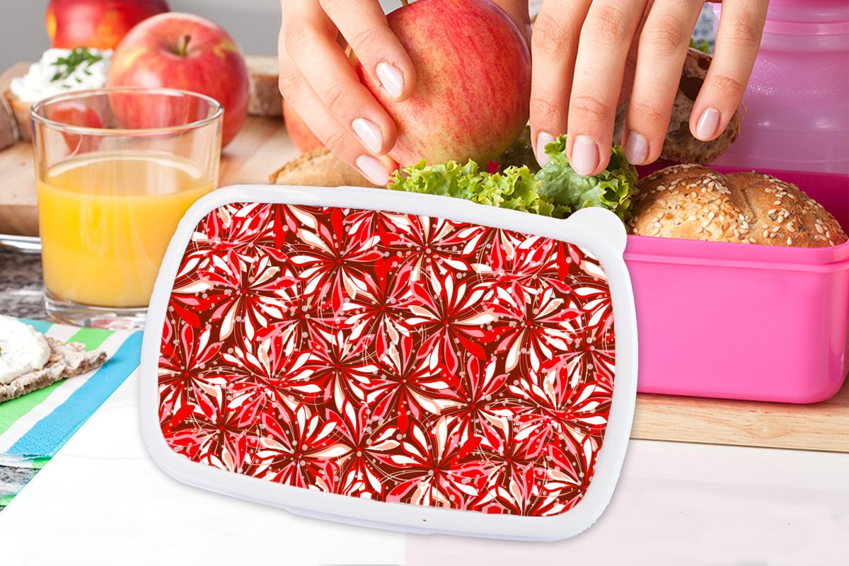 MuchoWow Lunchbox Blüte Brotbox rosa (2-tlg), Brotdose Blumen, - Snackbox, Muster Rot - Kinder, - für Mädchen, Kunststoff Erwachsene, Kunststoff