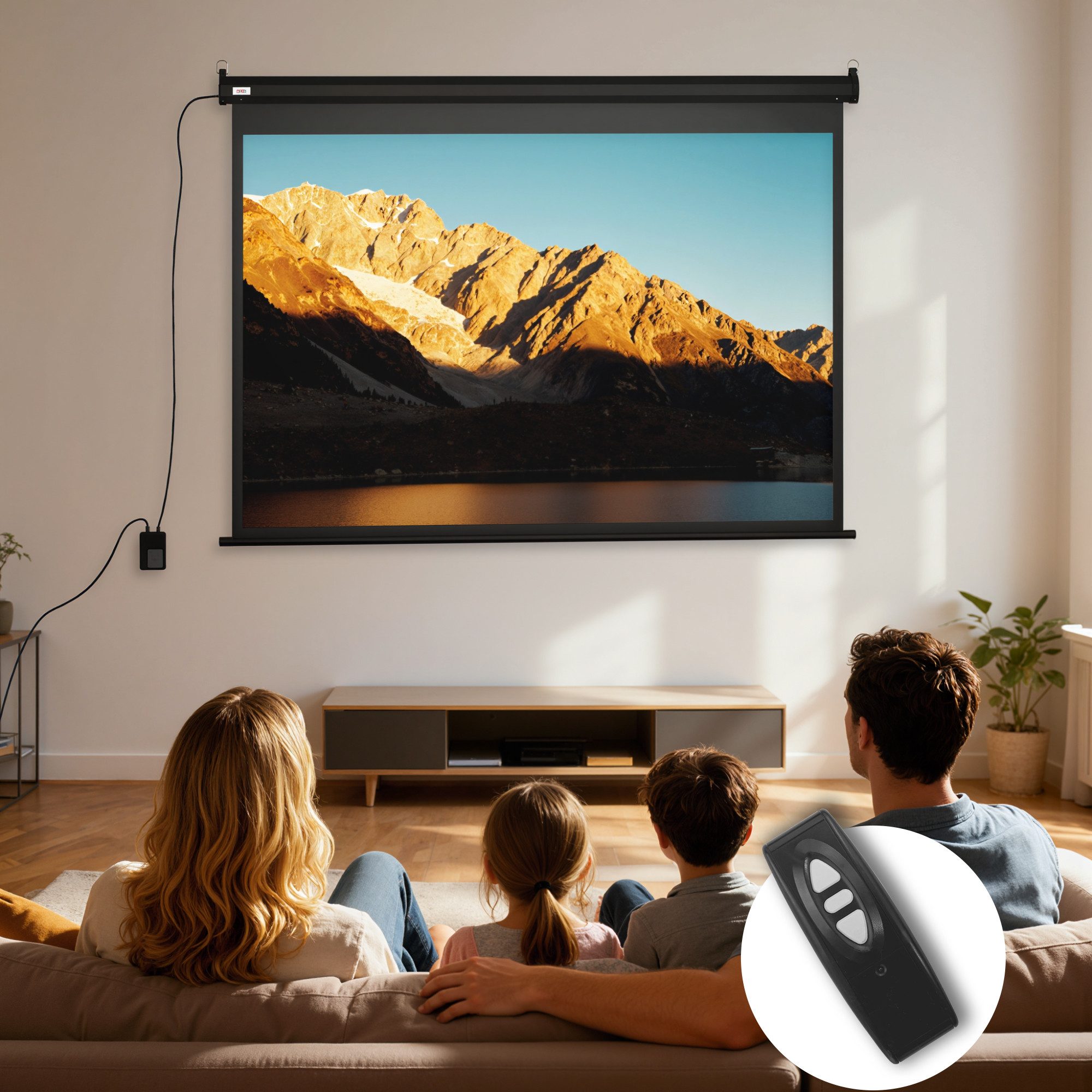 HOMCOM mit Fernbedienung Motorleinwand (für Wand- und Deckenmontage, für Heimkino, Büro)