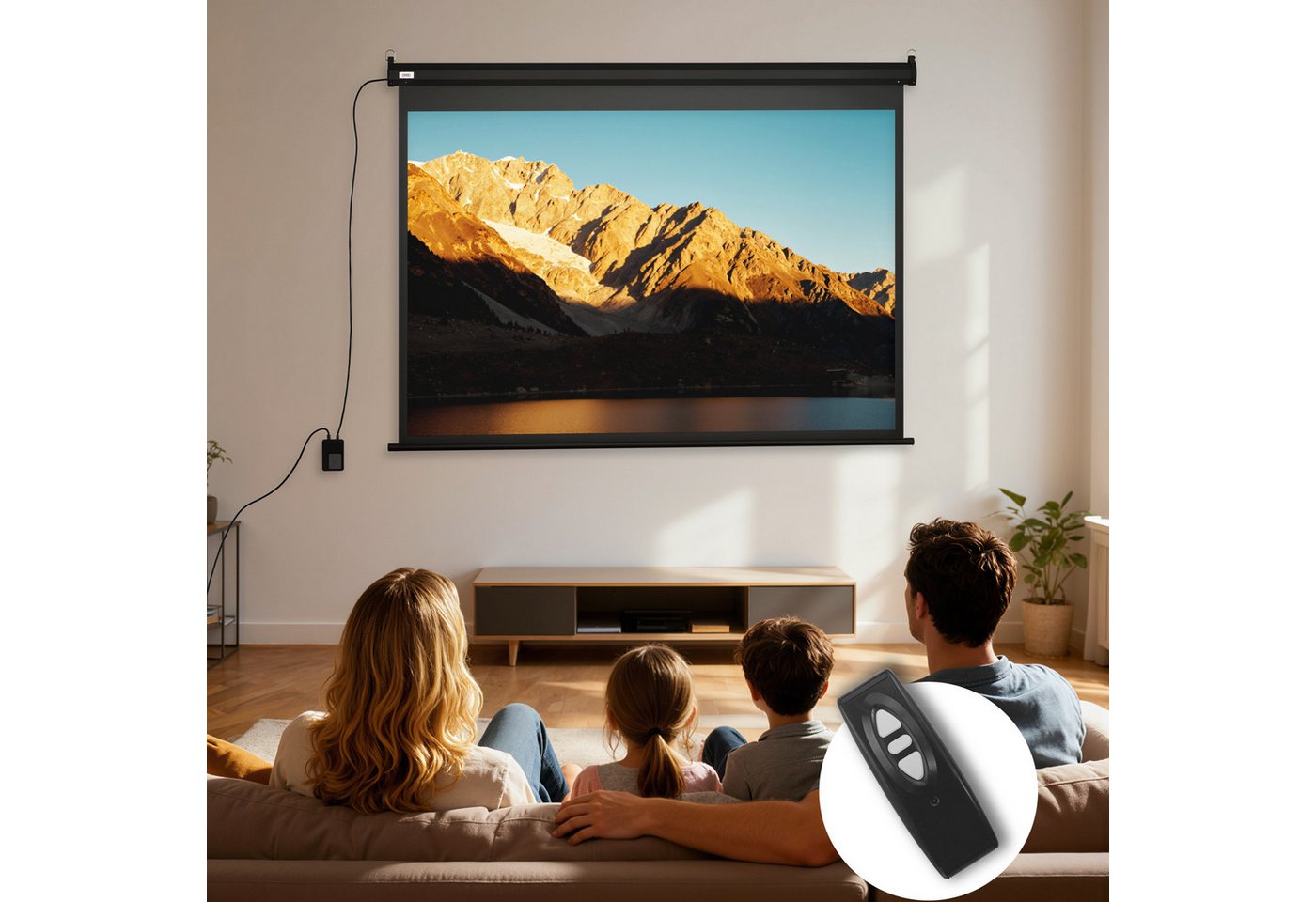 HOMCOM mit Fernbedienung Motorleinwand (für Wand- und Deckenmontage, für Heimkino, Büro)