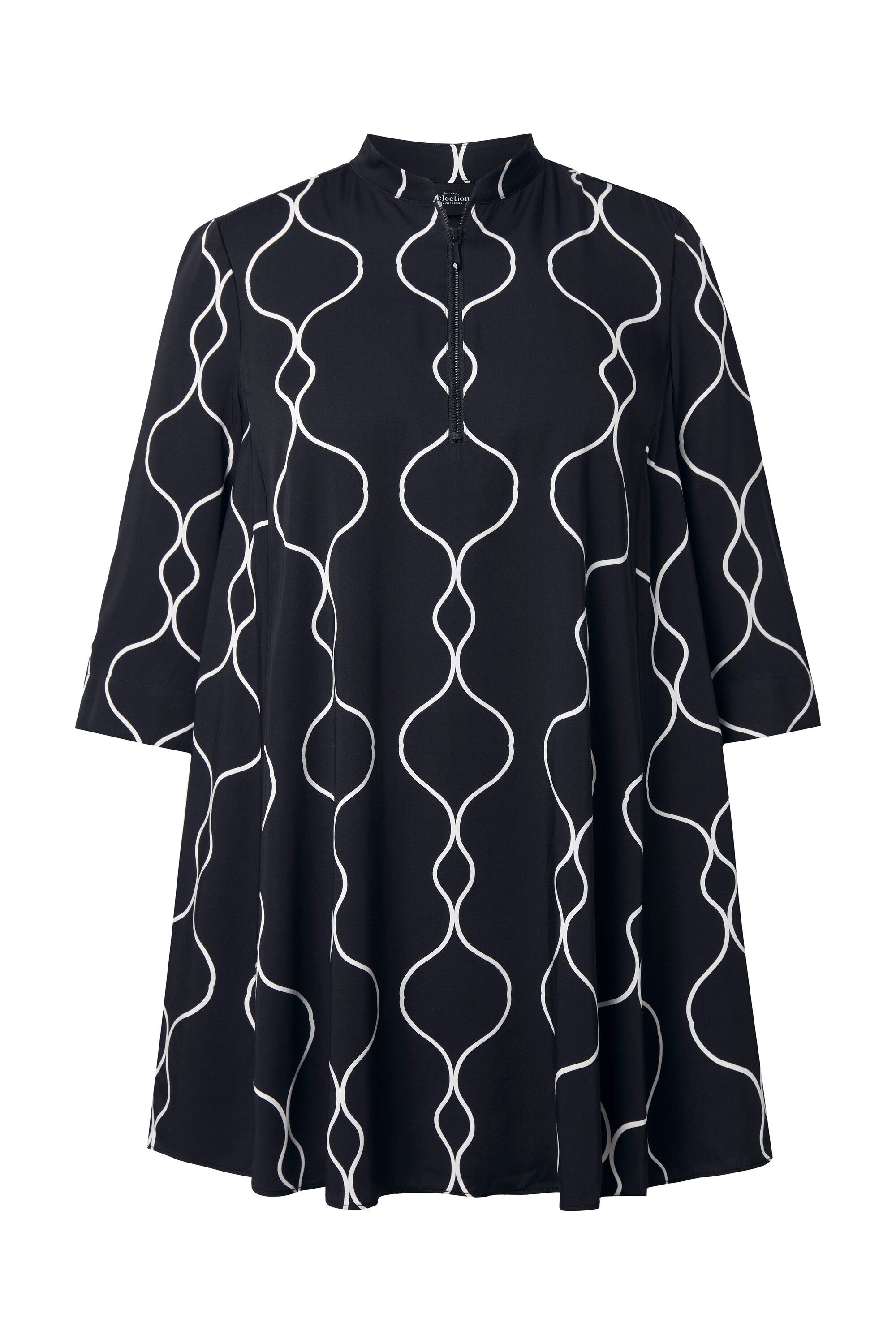 Ulla Popken Tunika Satinbluse A-Linie Stehkragen Zipper 3/4-Arm günstig online kaufen