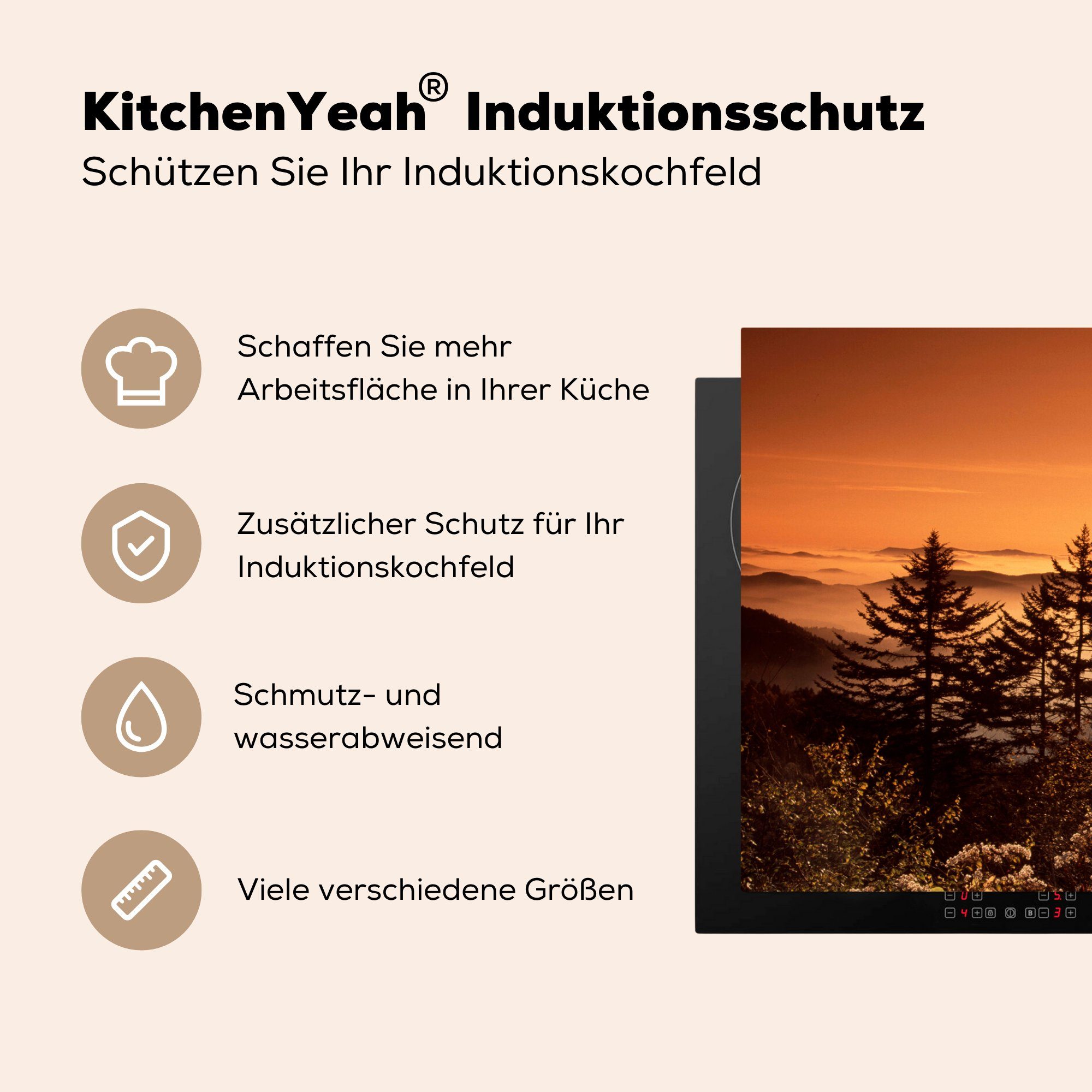 Vinyl, küche, Ceranfeldabdeckung - - Berg - cm, die Bäume Sonne Herdblende-/Abdeckplatte tlg), Horizont, für MuchoWow Schutz Induktionskochfeld 81x52 (1