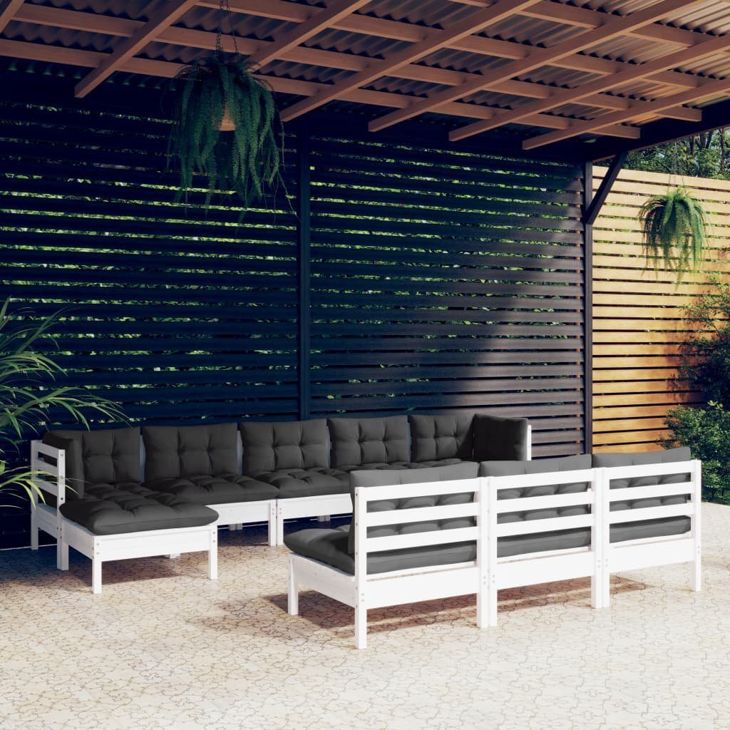 vidaXL GartenloungeSet »10tlg. GartenLoungeSet mit Kissen Weiß
