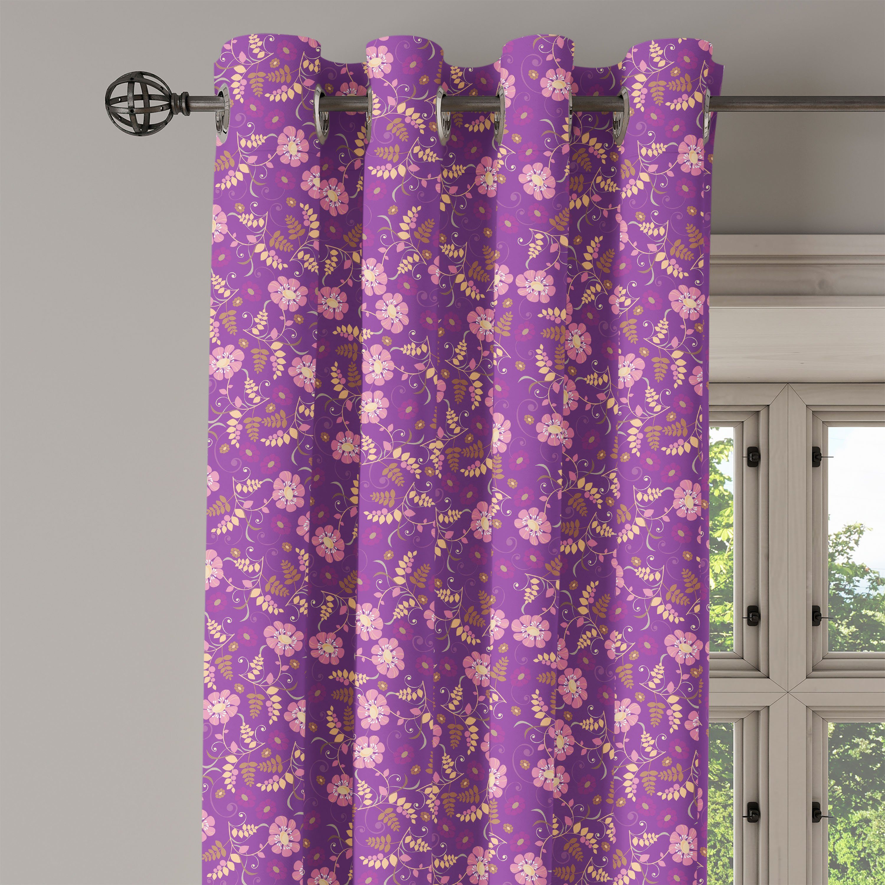 Gardine Dekorative 2-Panel-Fenstervorhänge für Schlafzimmer Abakuhaus, Wohnzimmer, Romantisches Muster Blumen Natur