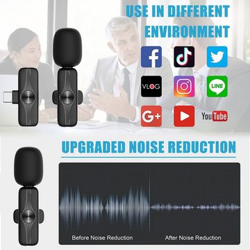 CALIYO Mikrofon Lavalier-Funkmikrofon-Ansteckmikrofon-USB-C-Kabellos 2.4GHz Auto, Noise Canceling 120m für Android Type-C Handy Smartphone Laptop