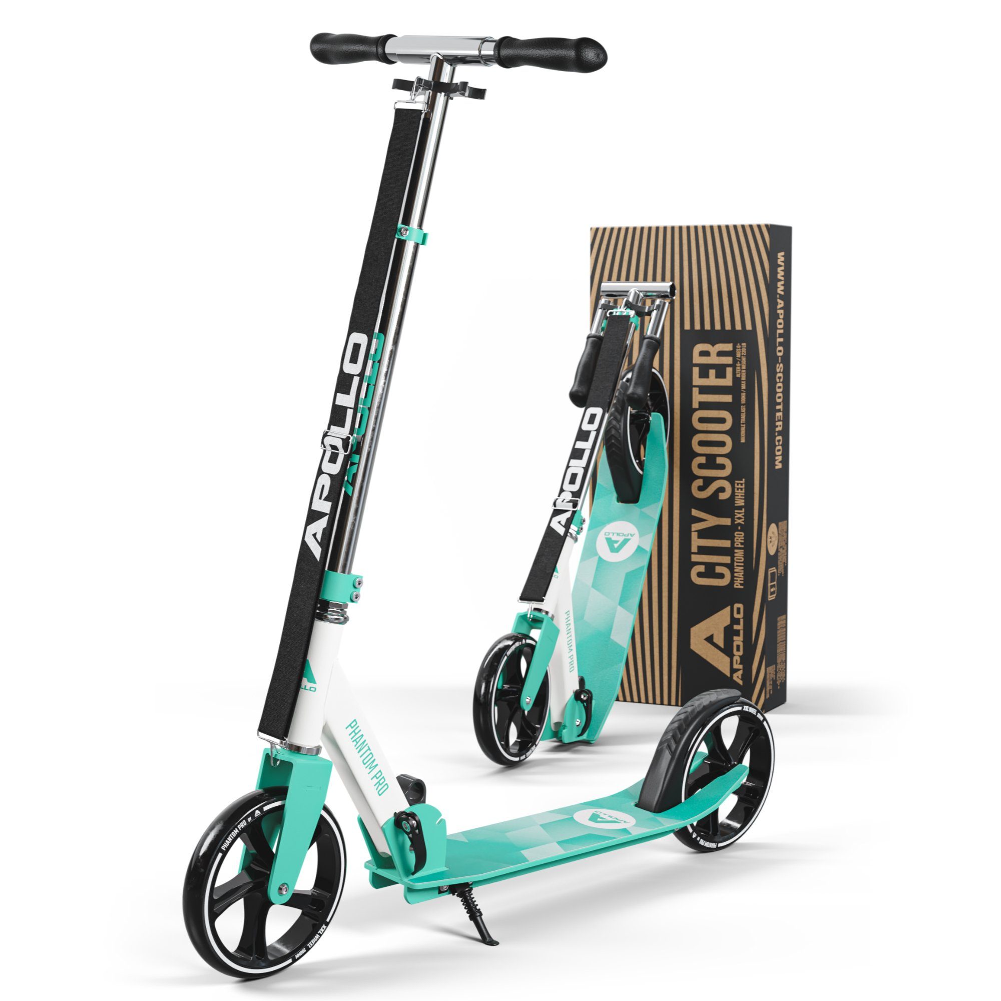 Apollo Cityroller City Scooter - Phantom Pro - Klappbarer City Roller für Kinder, Höhenverstellbar - Tretroller für Erwachsene - Roller Mint