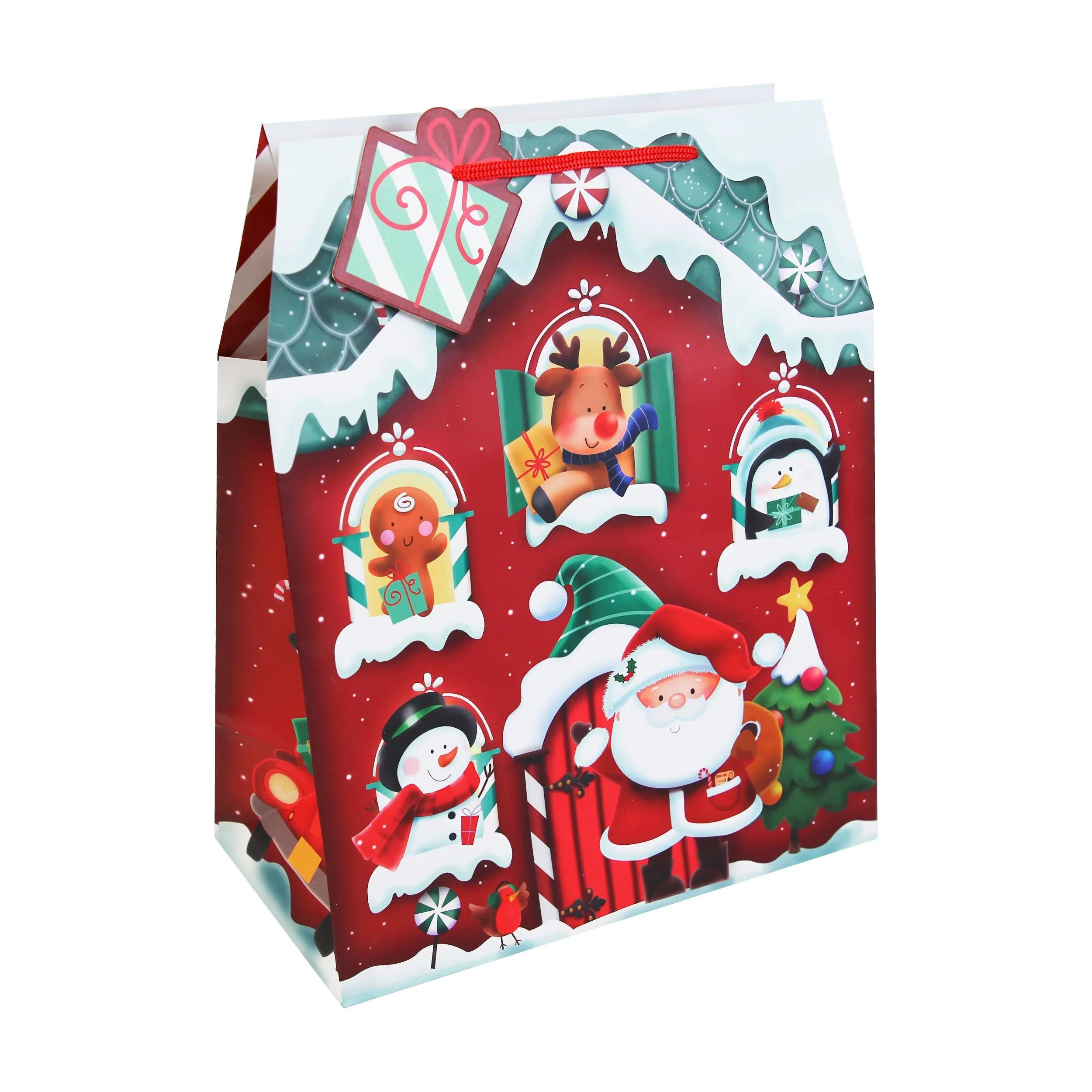CLAIREFONTAINE Geschenkpapier 12x Geschenktasche, Weihnachtshaus, 26,5x14x33 cm Rot X-36106-2C, Tasche
