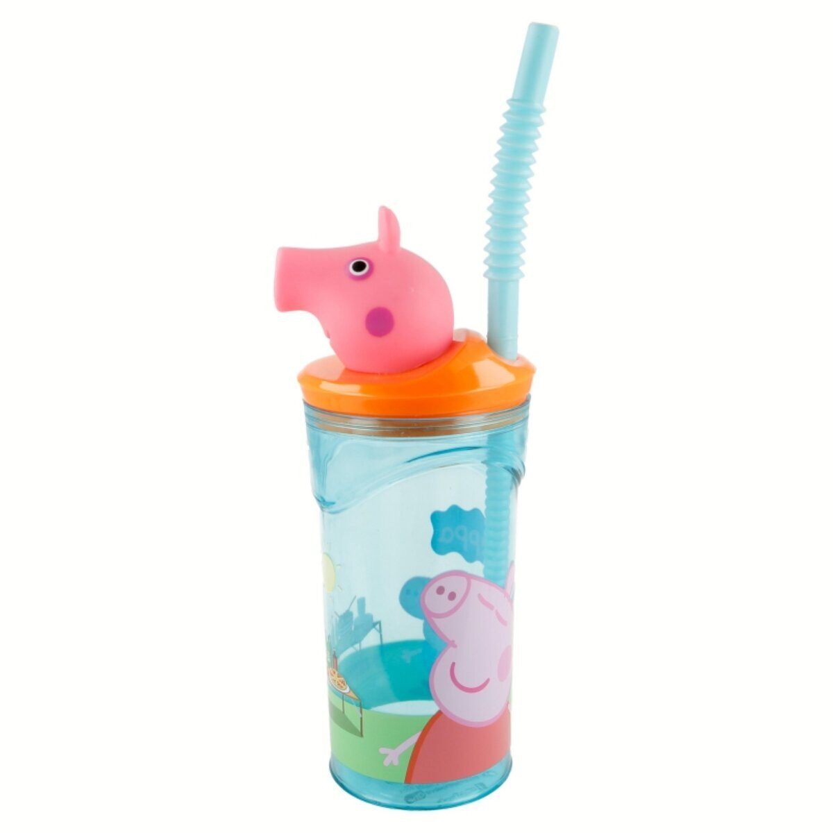 Peppa Pig Trinkflasche Stor Peppa Pig Trinkbecher 3D Kinderbecher & Strohhalmbecher 360ml