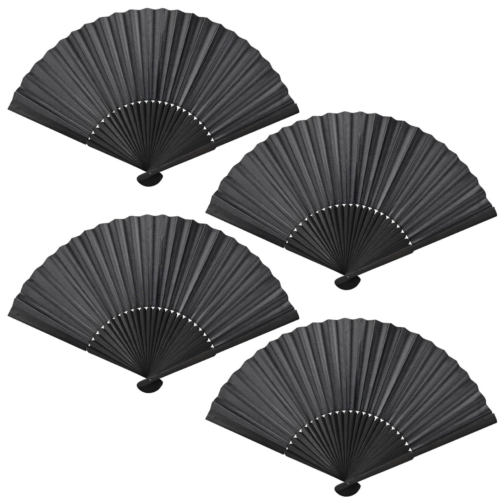 FOUORTUNATE-BEE Handfächer 4 Stück Schwarz Bambus Fächer Handfächer, (für Hochzeiten, Leistung, Tanz, Haus Dekorationen, Party, Sommer Geschenk, 4-tlg)