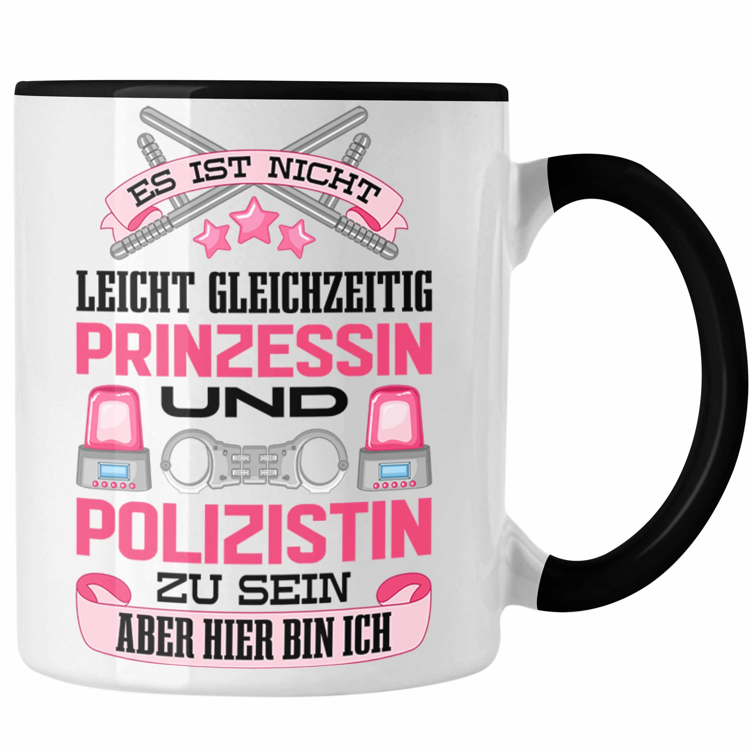 Trendation Tasse Trendation - Polizistin Geschenk Tasse mit Spruch Geschenke Polizei Frauen Lustig Blaulichtmilieu schwarz