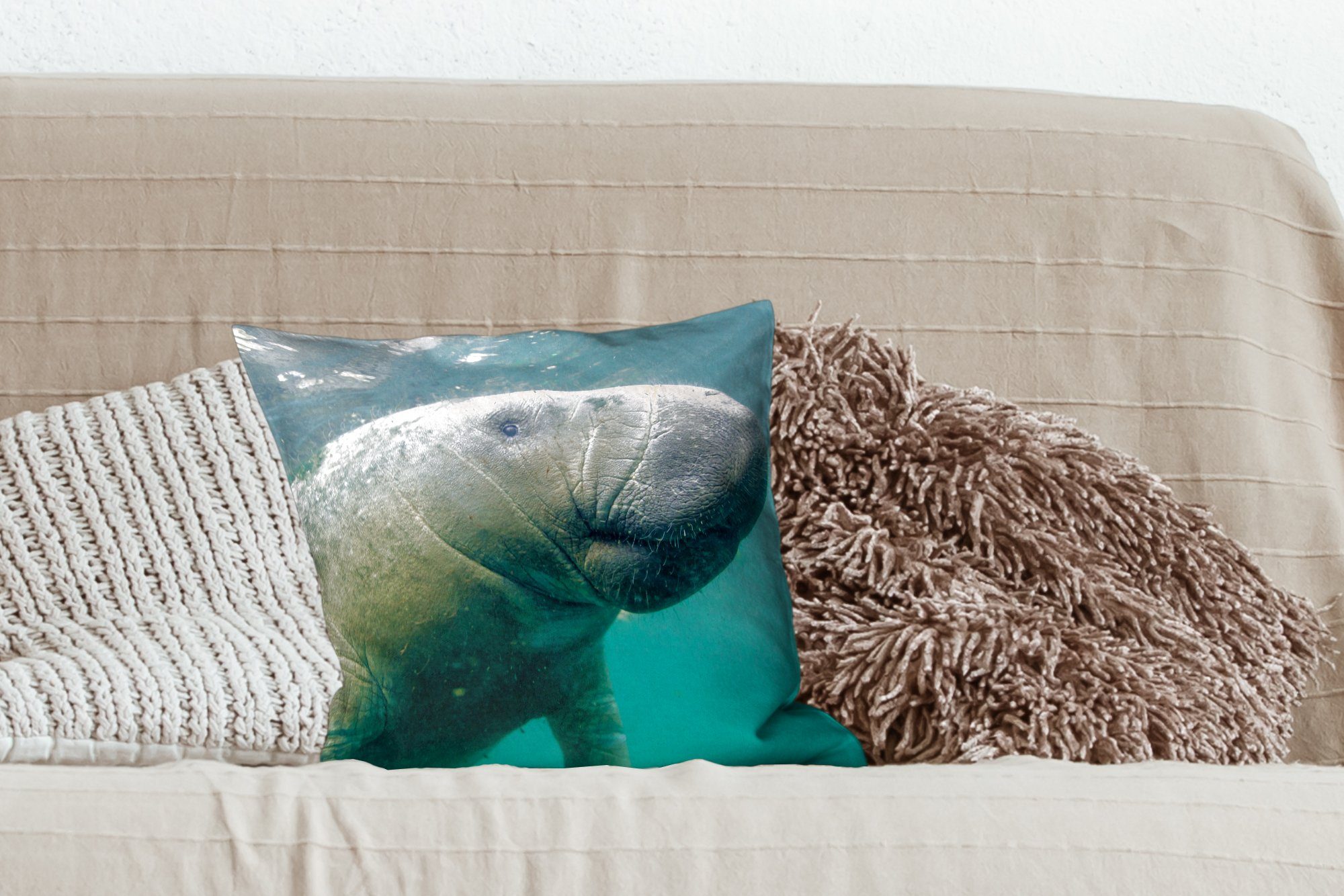 MuchoWow Dekokissen Tiere - - Sofakissen Wohzimmer, für Schlafzimmer, Wasser Deko, Kamera, Füllung mit Zierkissen