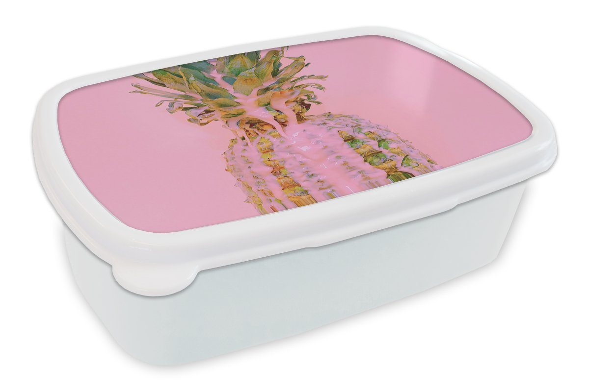 MuchoWow Lunchbox Farbe - Ananas - Rosa - Sommer, Kunststoff, (2-tlg), Brotbox für Kinder und Erwachsene, Brotdose, für Jungs und Mädchen weiß | Lunchboxen