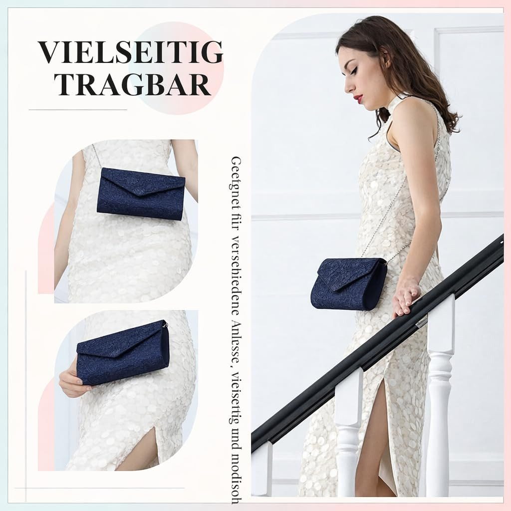 Zaewry Abendtasche Clutch Damen Elegant Kettentasche Hochzeit Umhängetasche Handtasche, Damen Abendtasche Spitze Clutch, Glitzer Tasche mit Abnehmbarer Kette