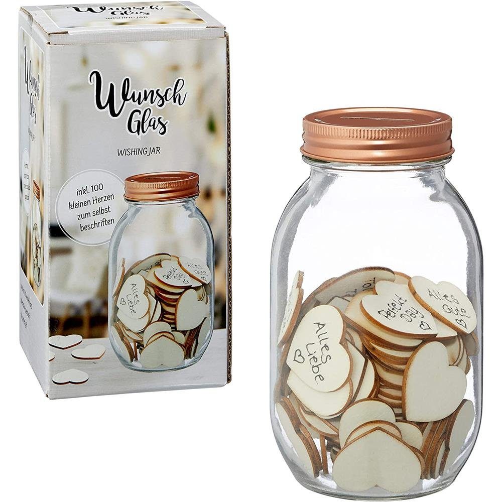 Deko-Glas Wunschglas 100 Herzchen